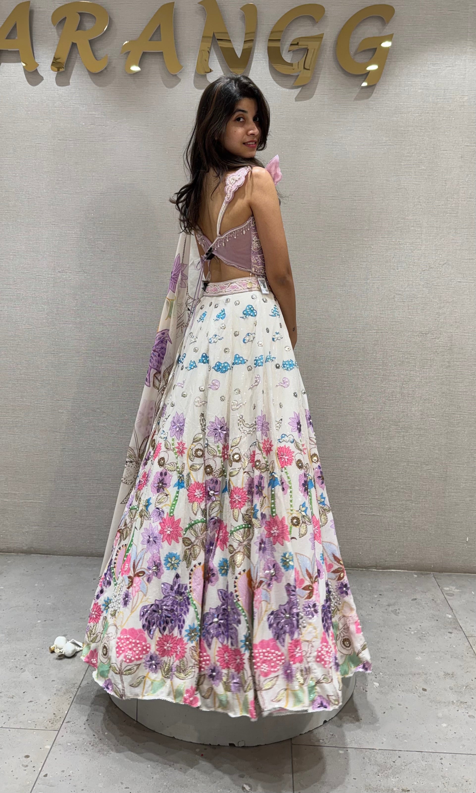 White Multicolor Floral Printed LEHENGA
