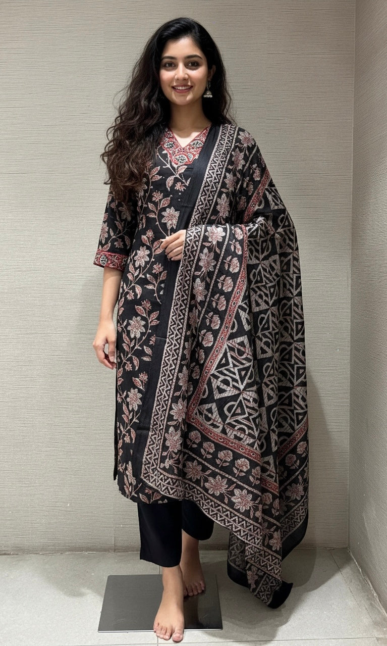 Black FLORAL PRINT kurta set