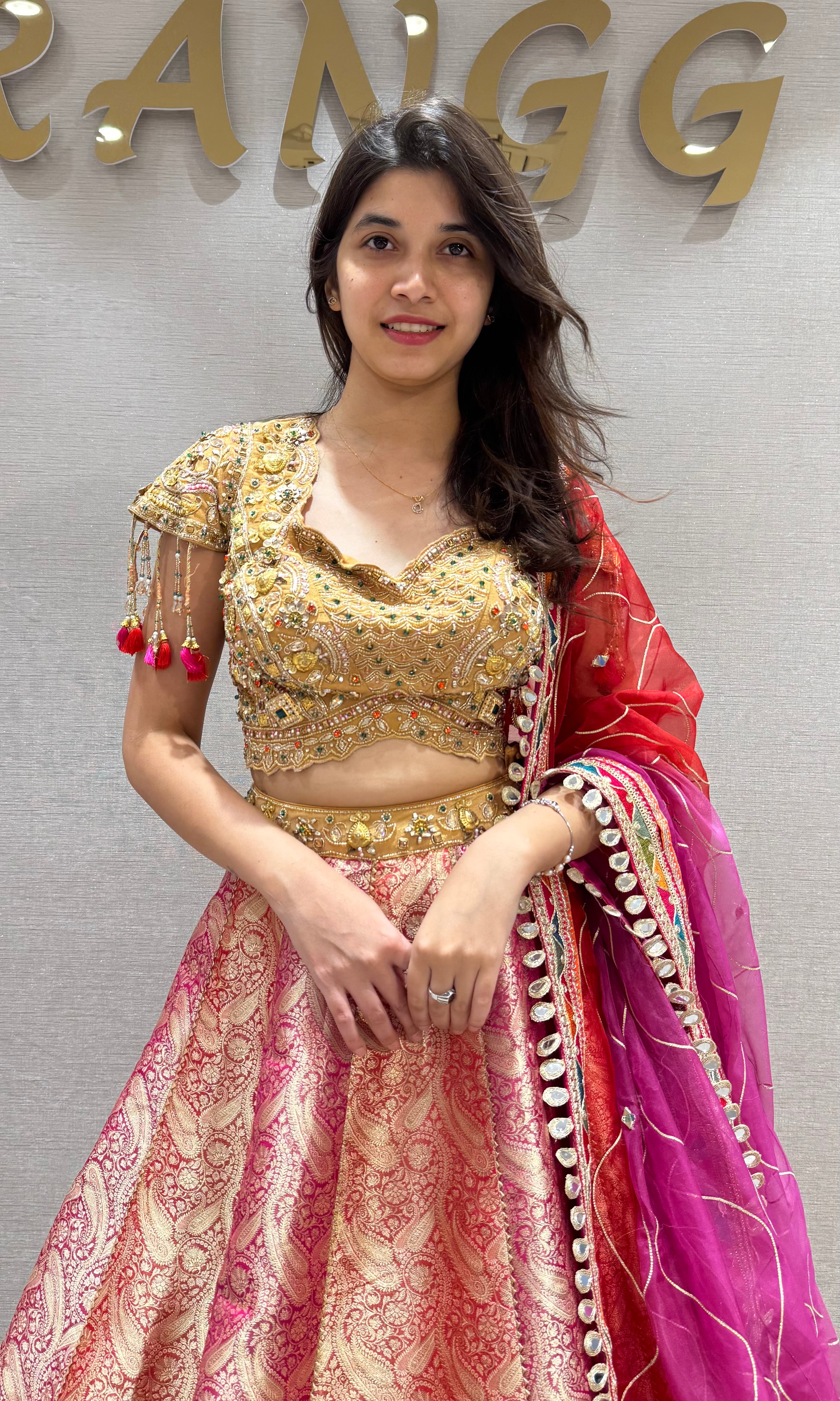 Multicolor Embroidered Banarasi Silk Lehenga