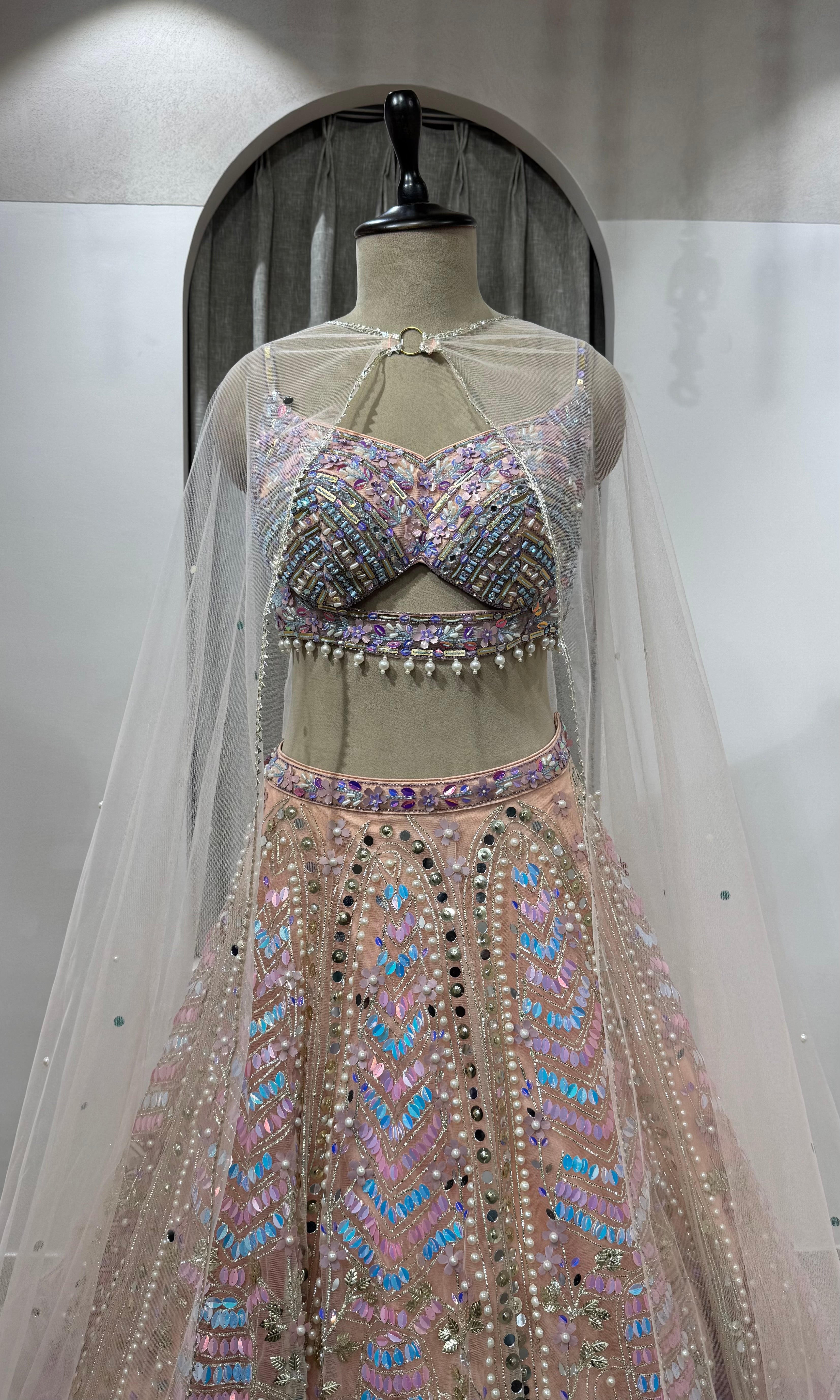 PEACH Pastel Multicolor Designer Lehenga Set