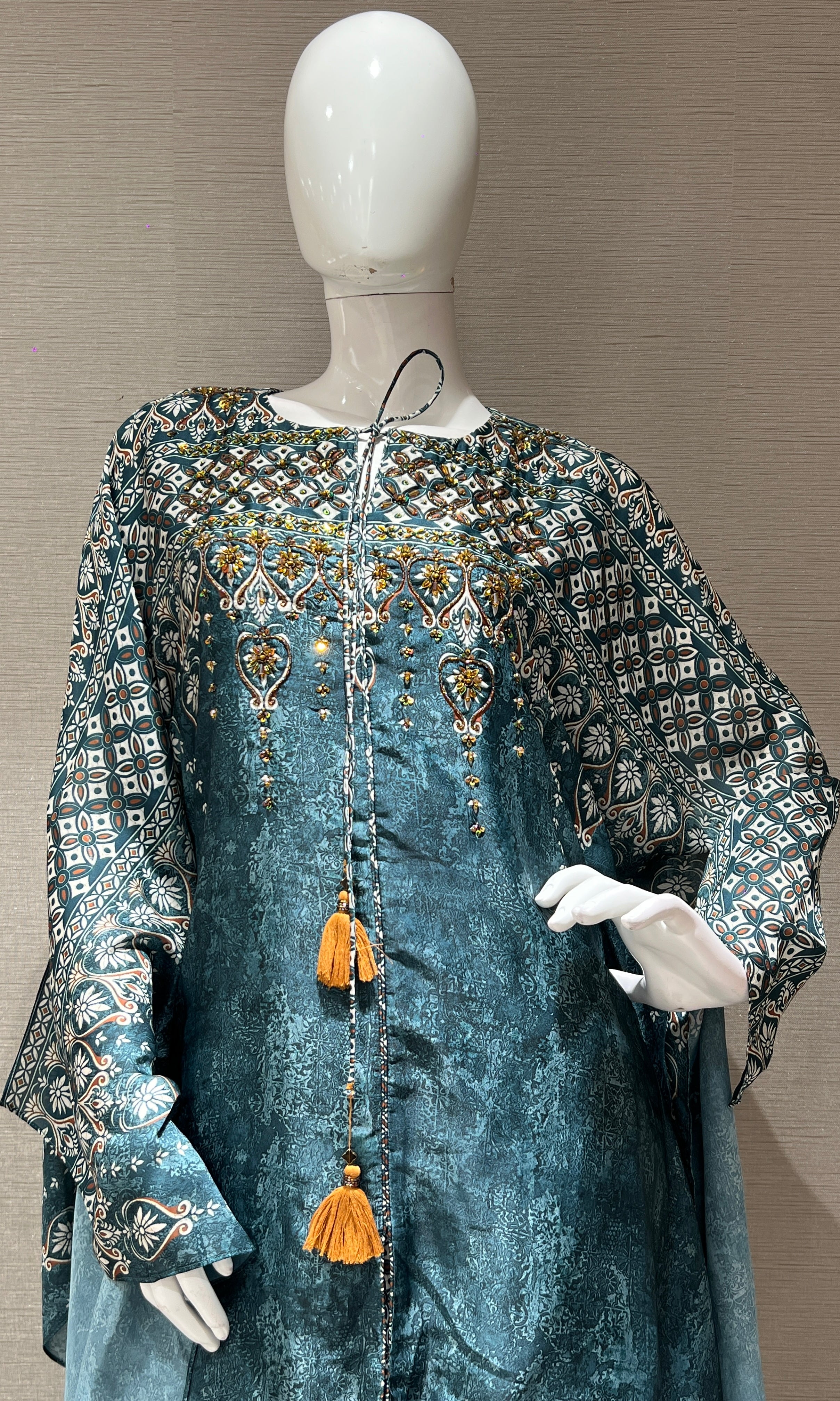 Teal Blue Ethnic Printed kurta Sharara Set