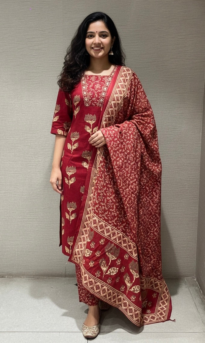Maroon FLORAL PRINTED kurta set