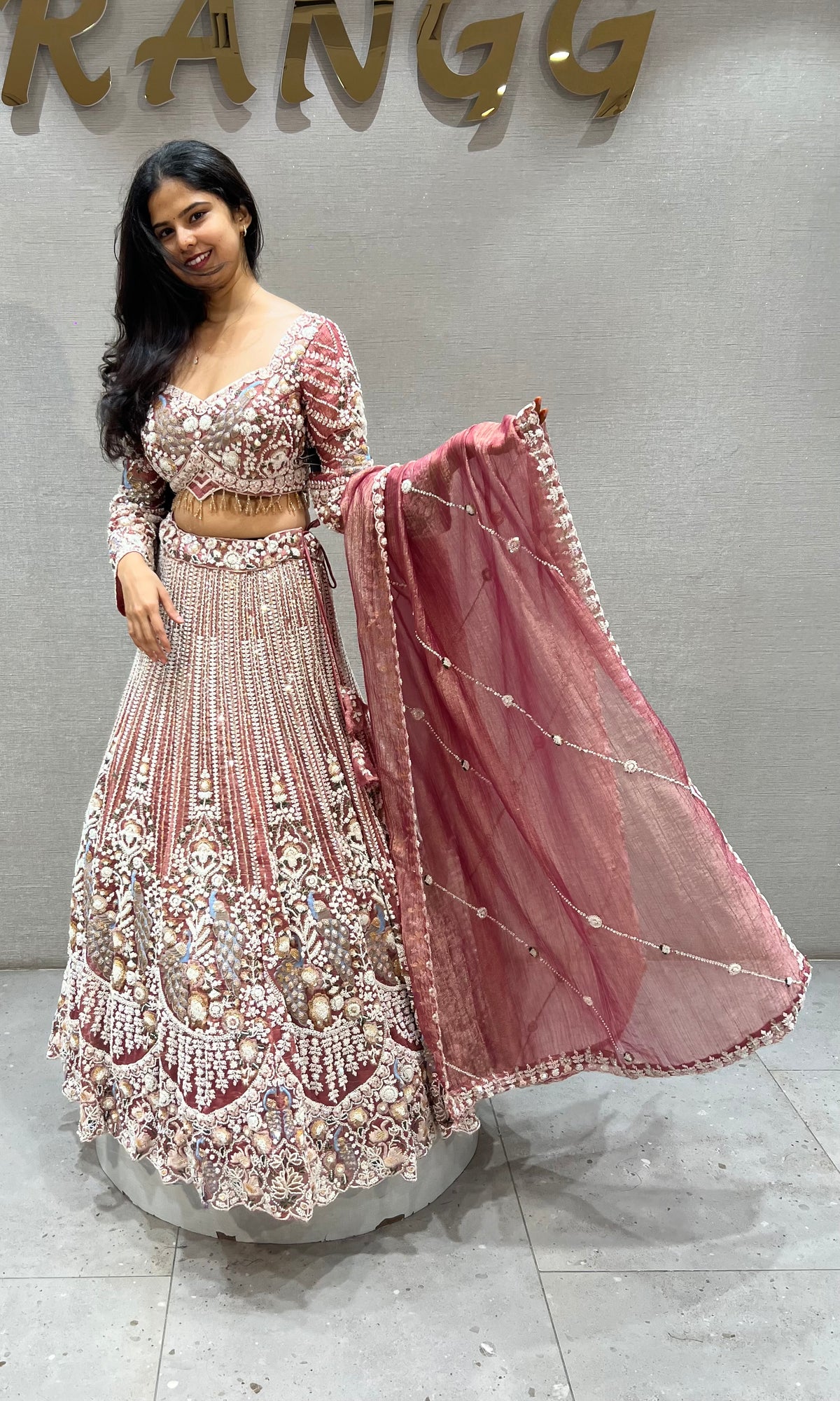 Light Pink Floral silk Embroidered Bridal Lehenga Set with Dupatta