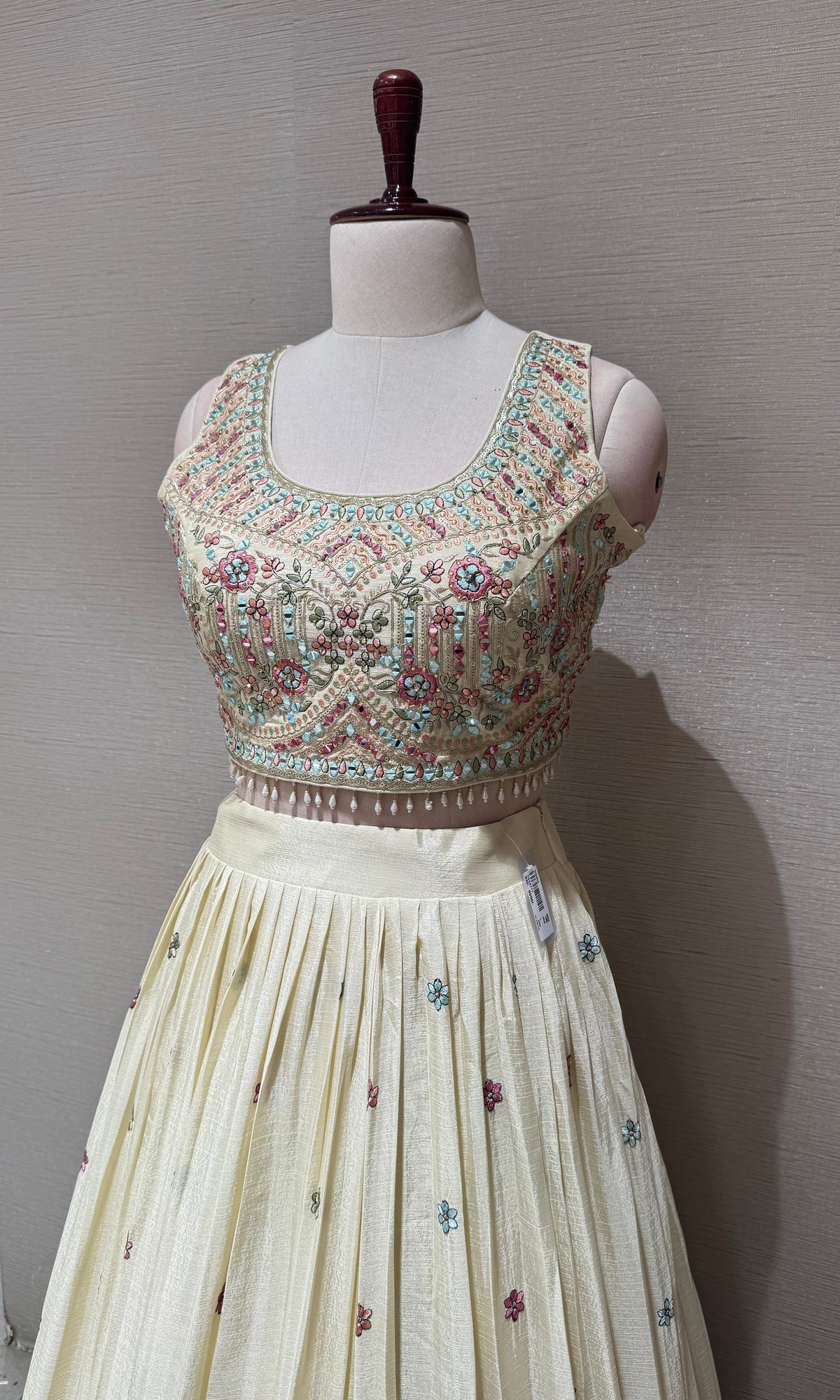 Cream tissue silk Lehenga Set with Intricate Floral Embroidery