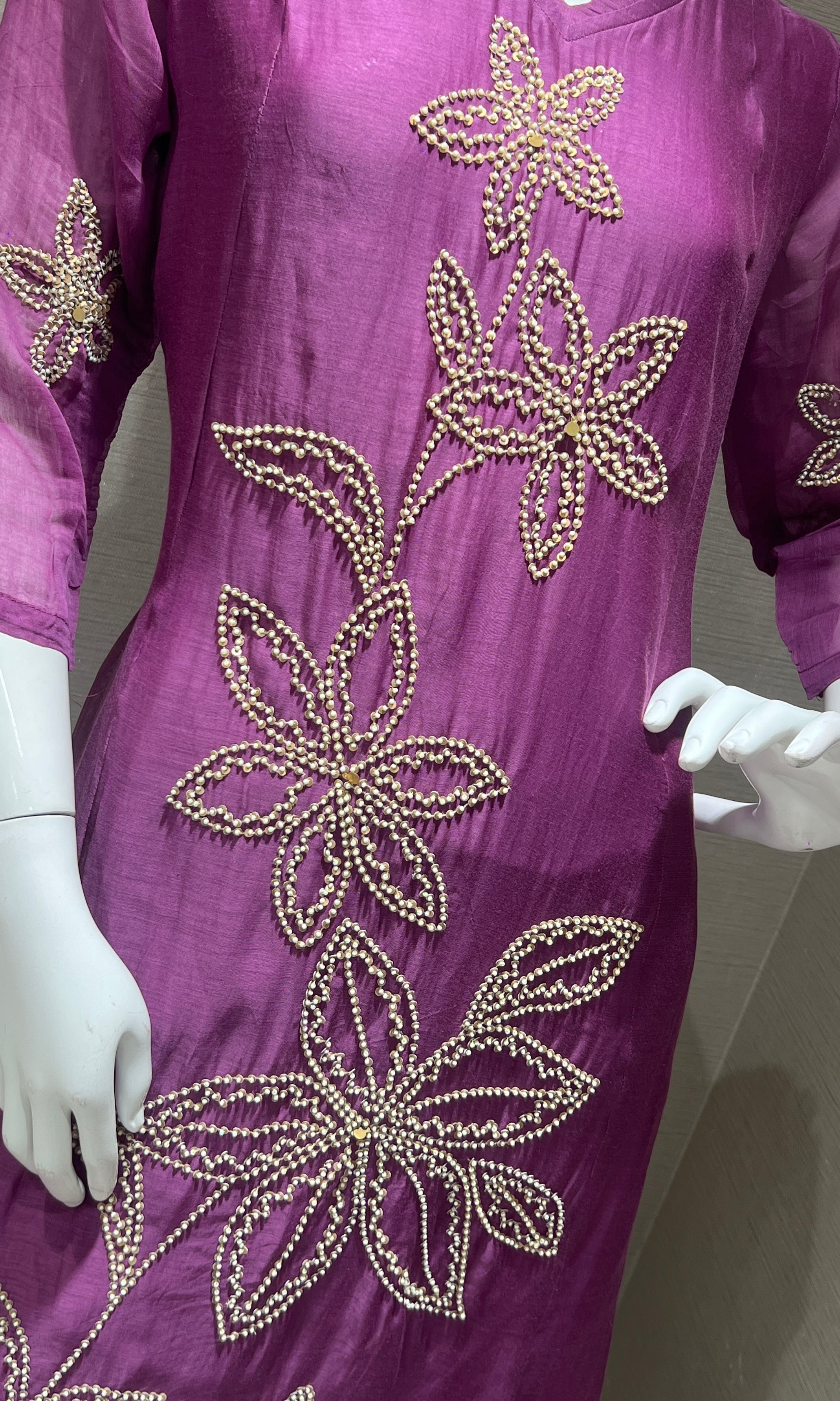 Purple Floral Embroidered kurta set