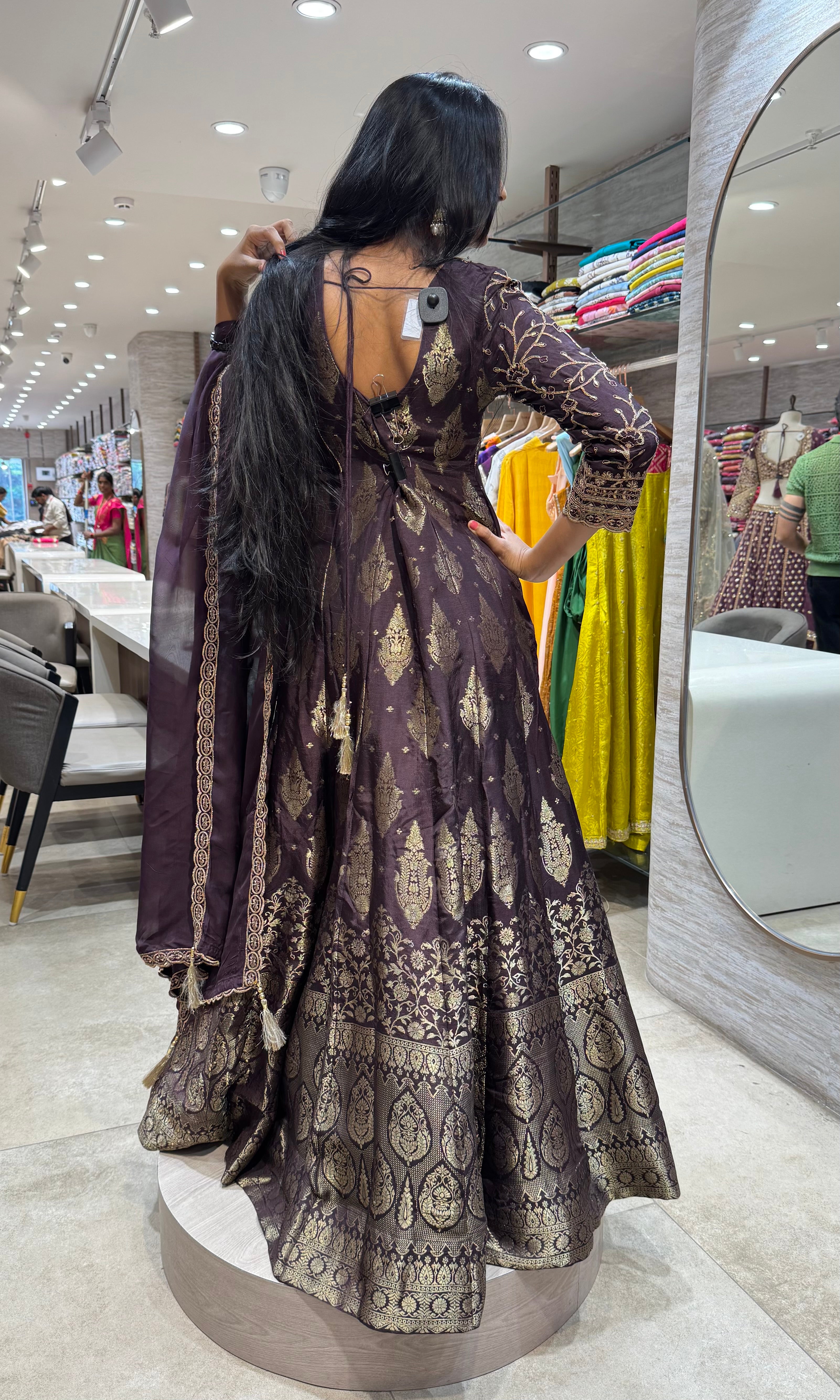 BROWN GOLDEN EMBROIDERED ANARKALI