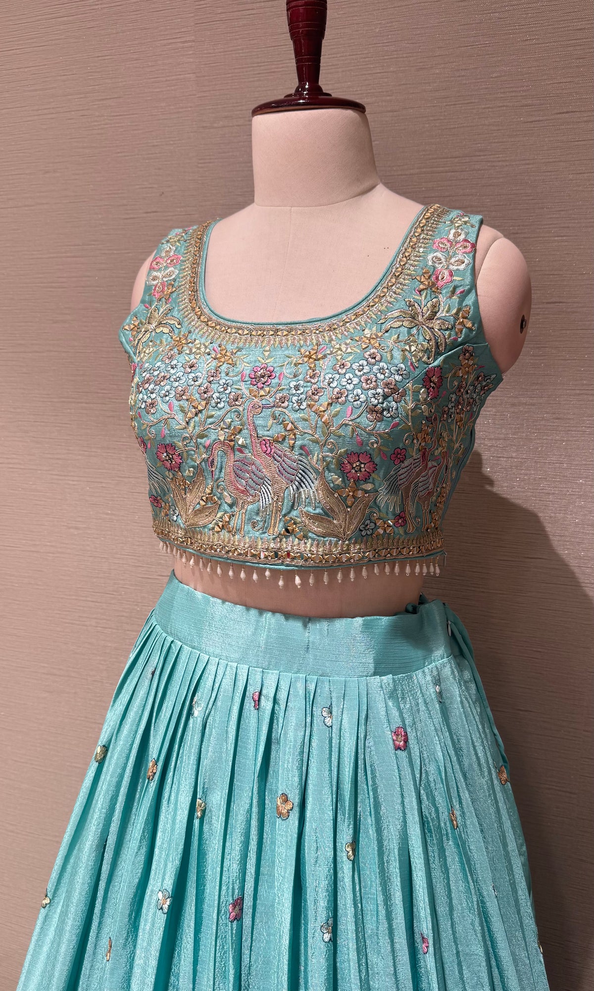 Sea Blue Tissue silk Forest Floral Lehenga set