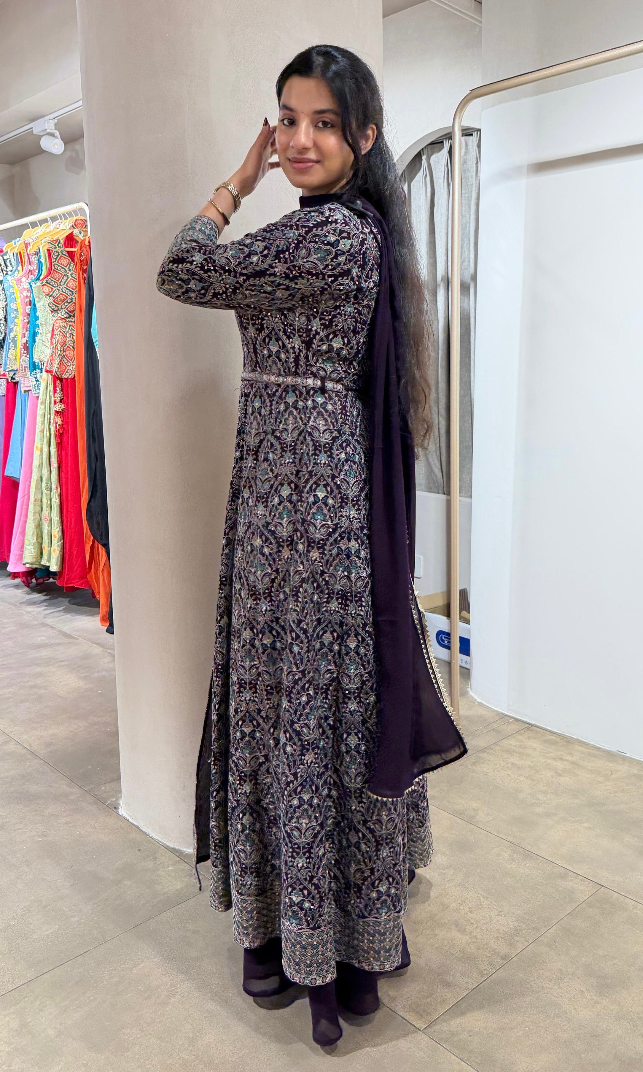 Purple FRONT SLIT ANARKALI PALAZZO PANTS