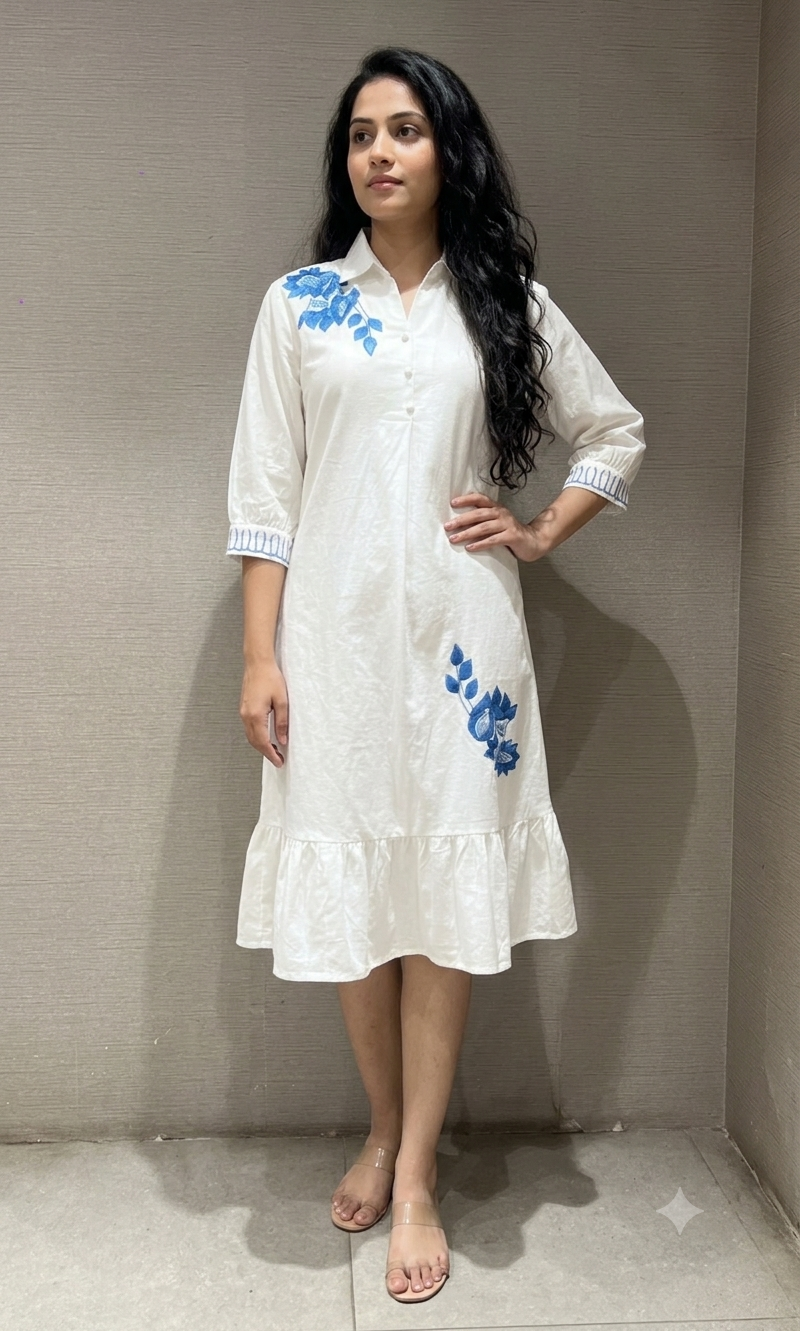 White FLORAL KURTI TOP