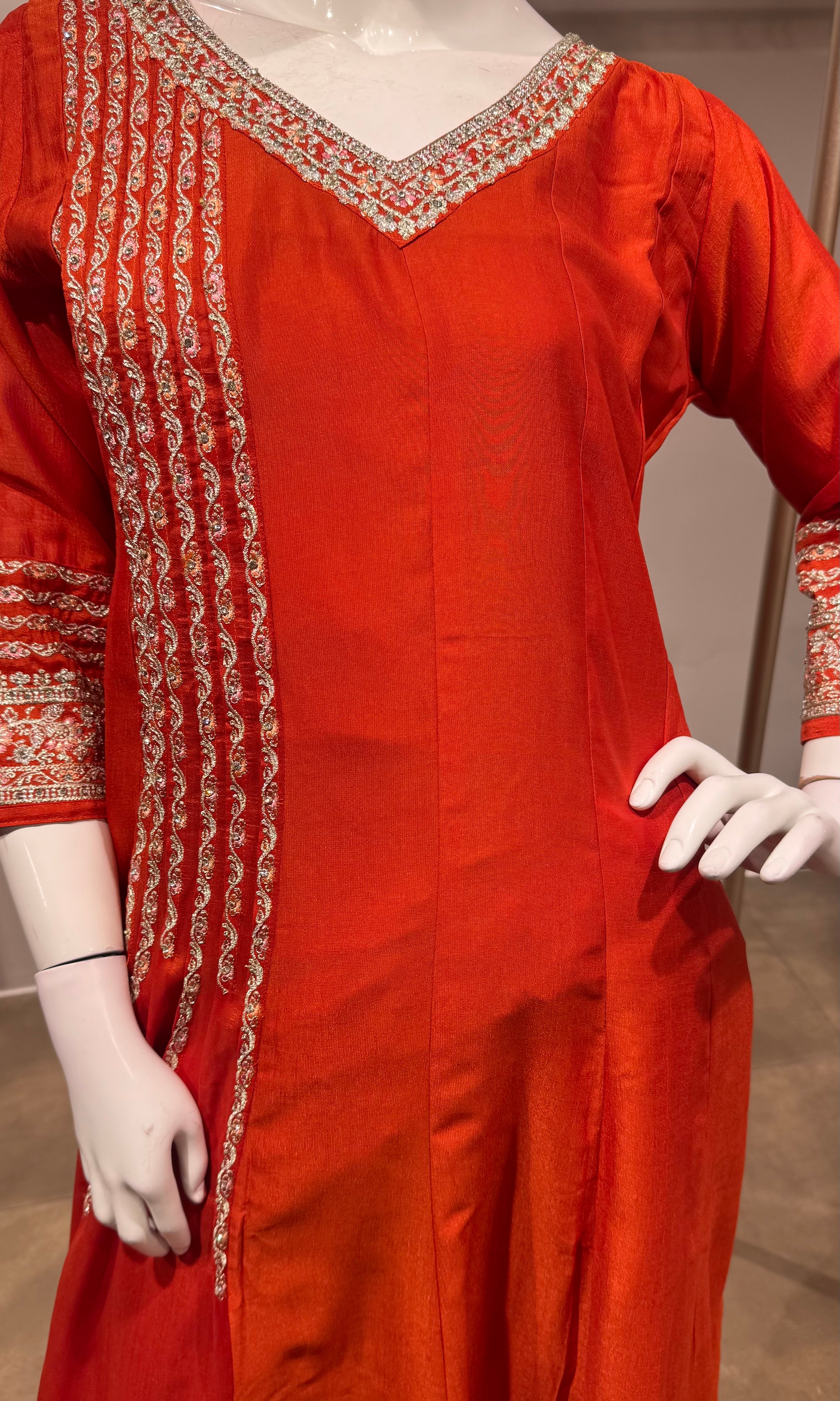 Orange Golden ethnic anarkali set