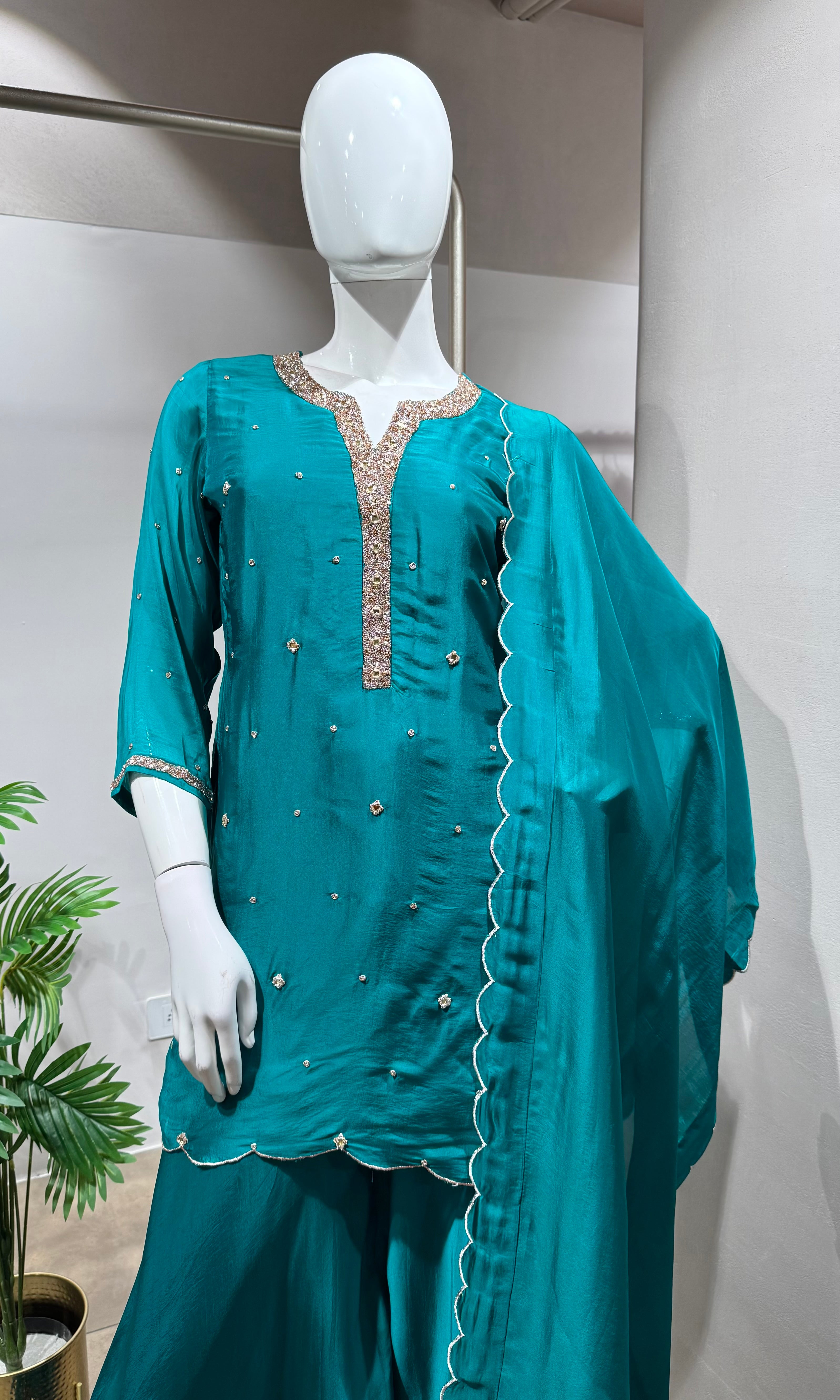 Green Embroidered Kurta Sharara Set with Dupatta