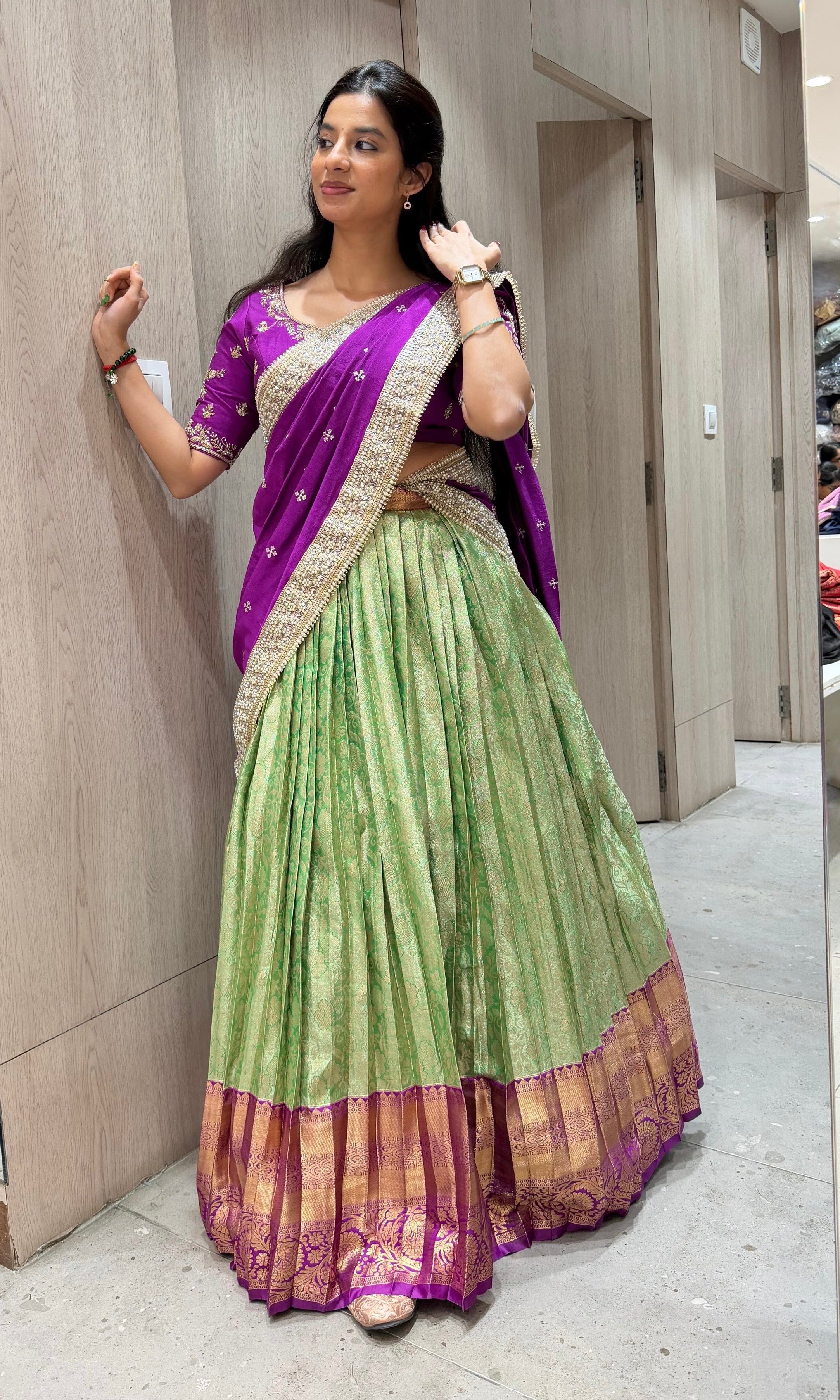 Violet pattu Lehenga