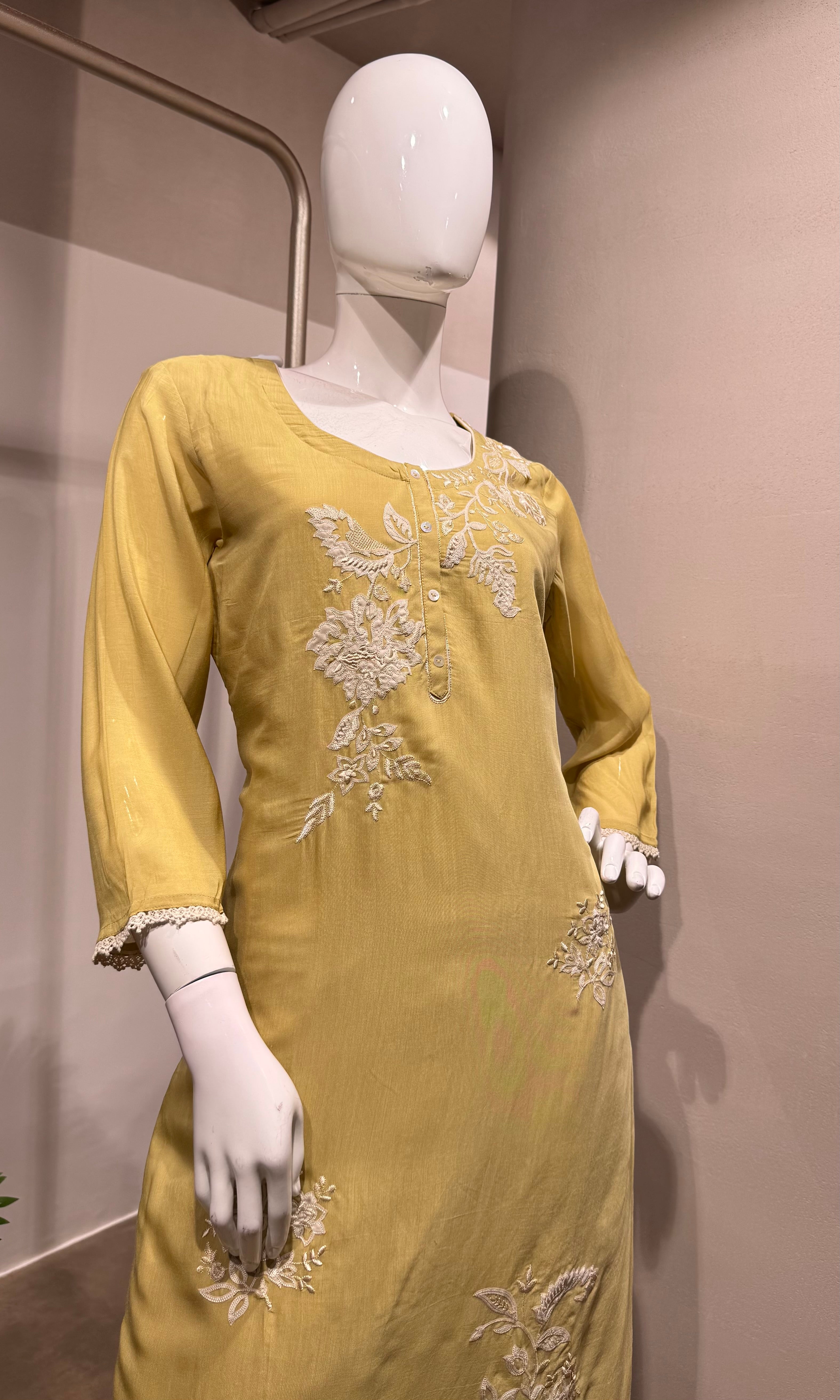Mehandi green embroidered kurta set