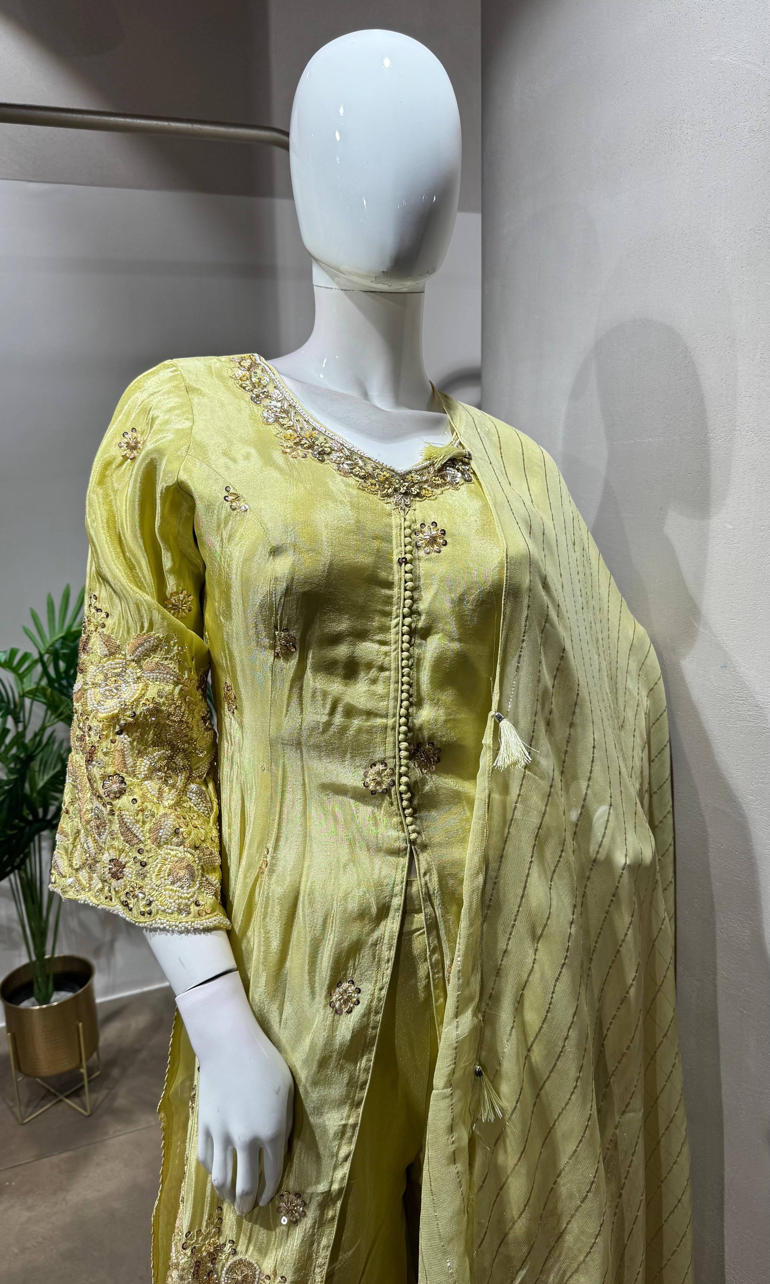 yellow golden glow sharara set