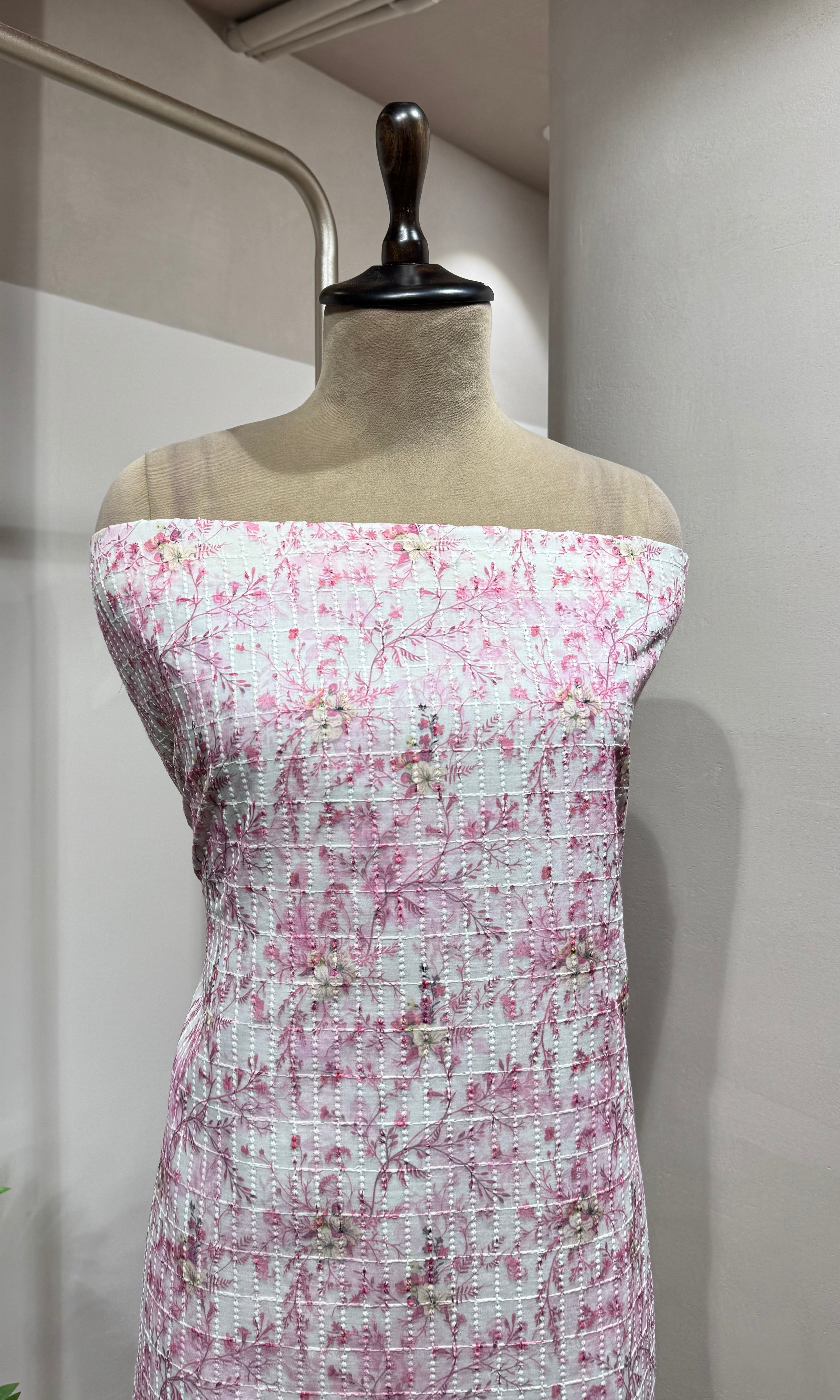 Pink Floral Chikankari DRESS MATERIAL
