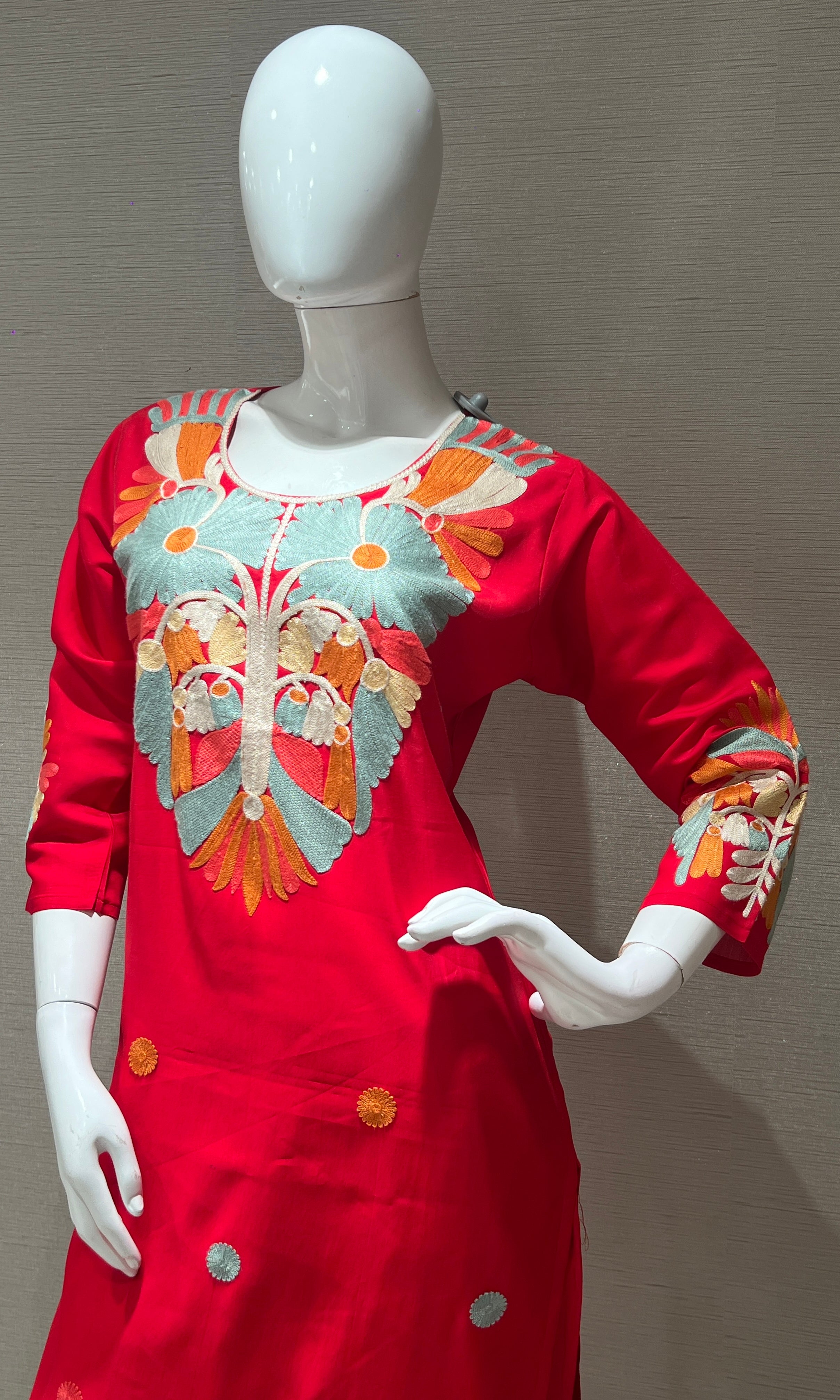 pink embroidered kurta set