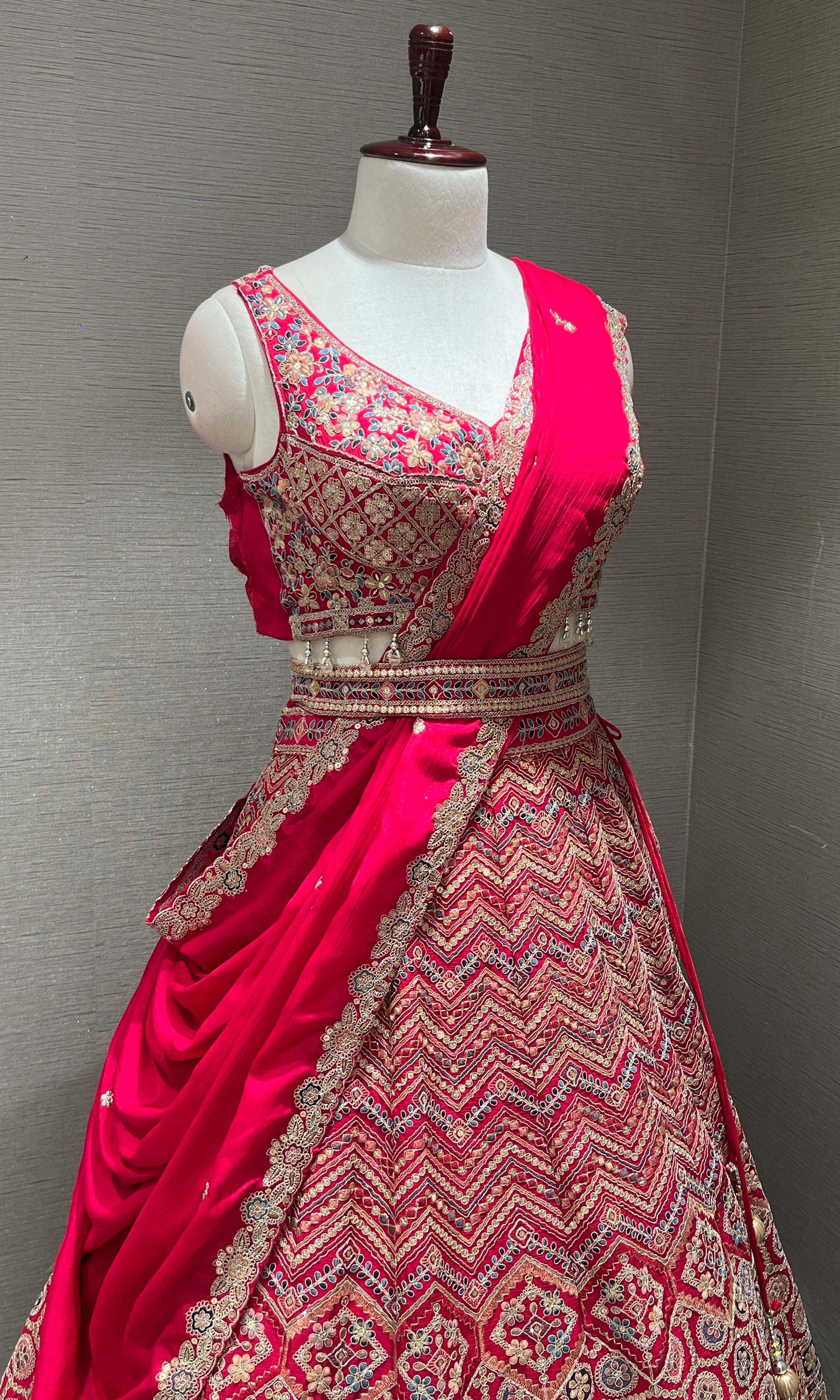 lotus pink lehenga with intricate embroidery