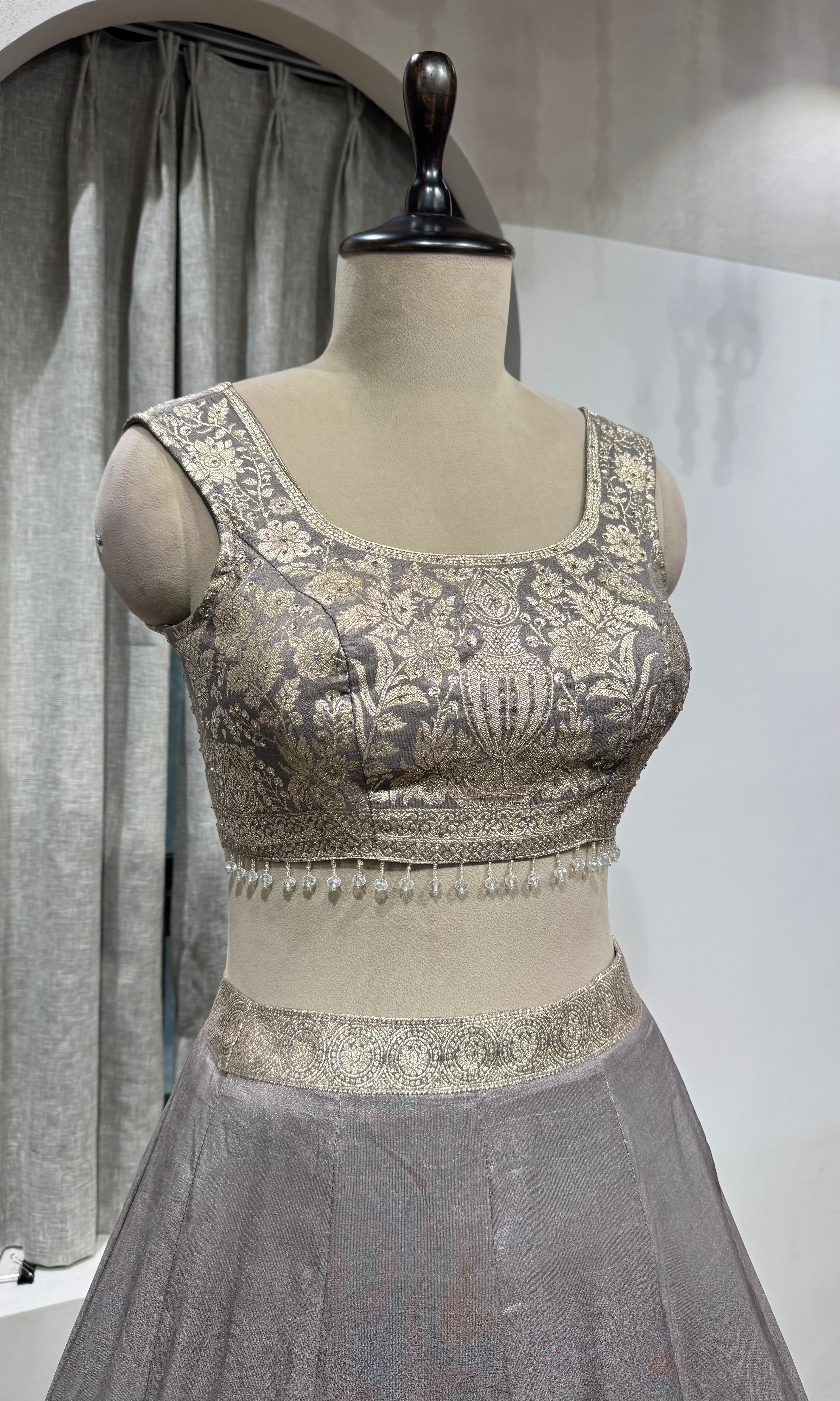 grey with gold embroidered lehenga choli