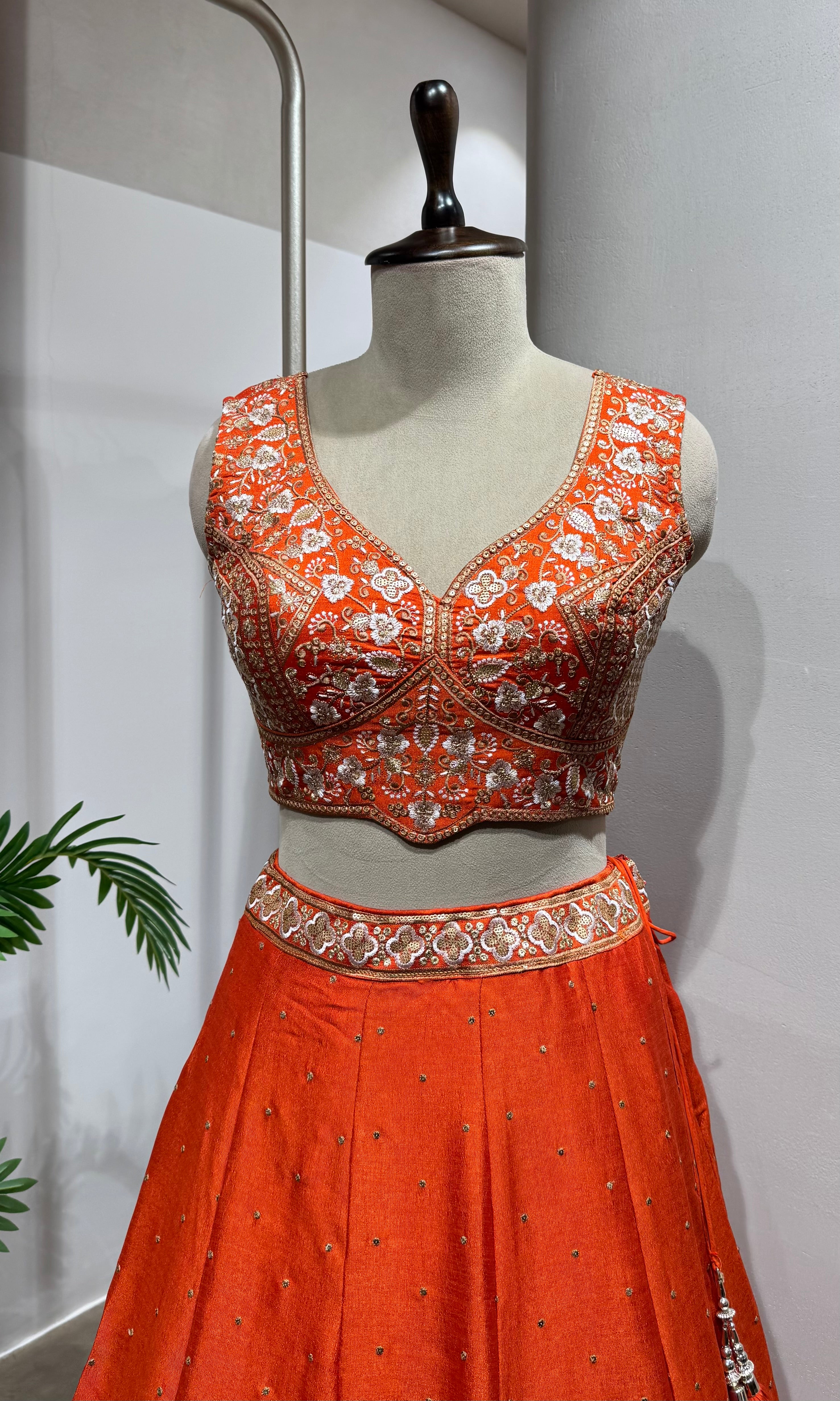 Orange golden embroidery lehenga set