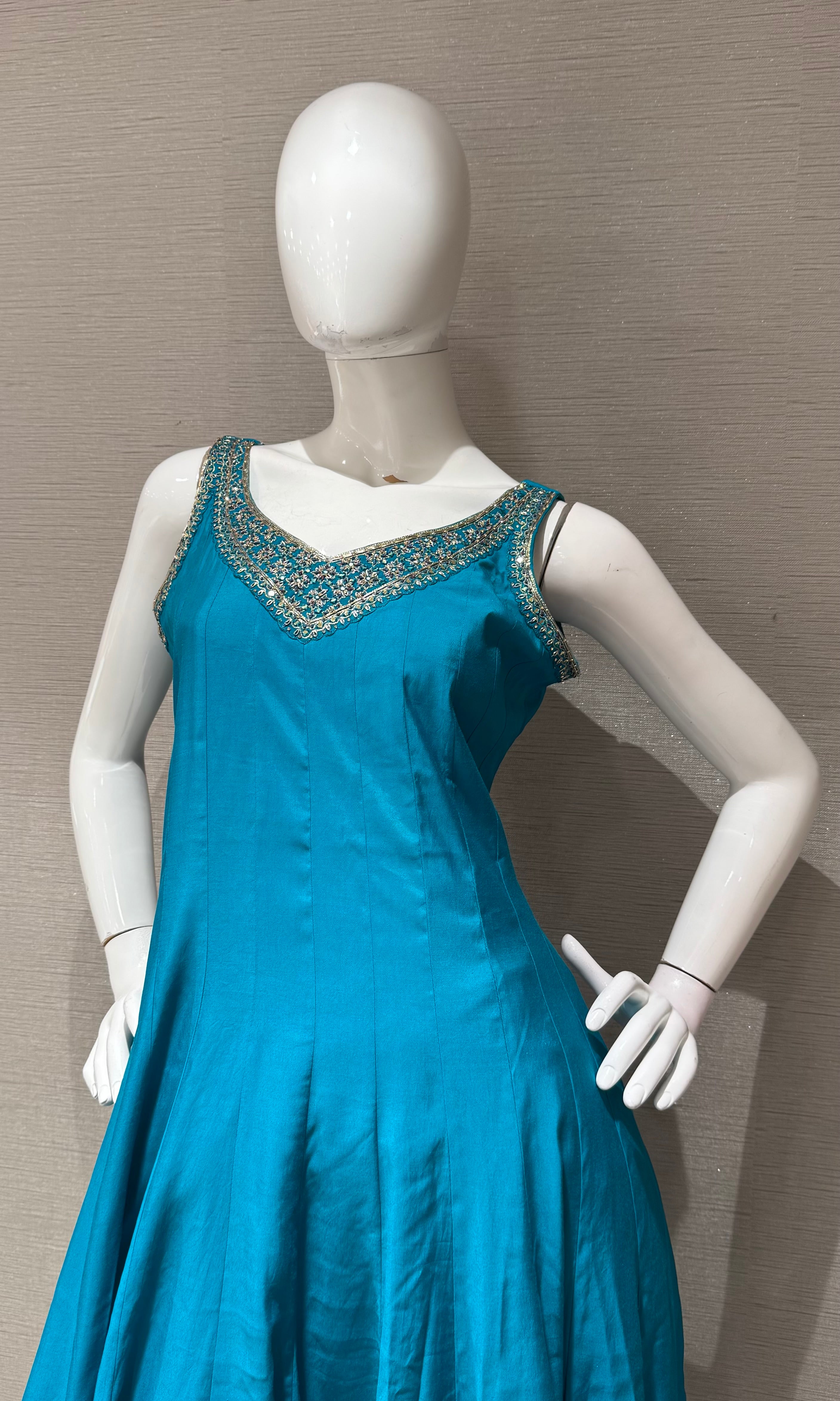 Rama Blue Anarkali with Contrast Dupatta