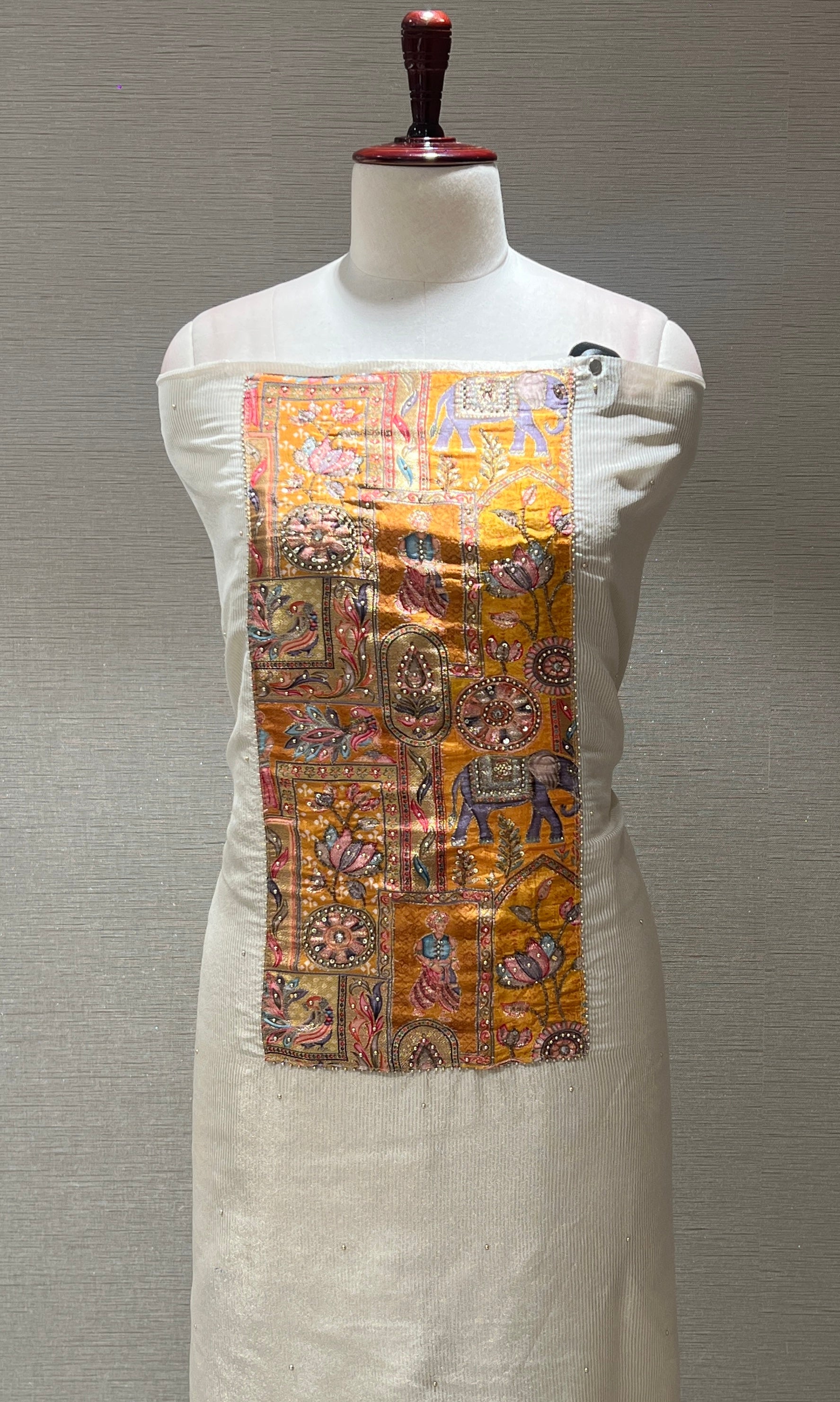 Half white Embroidered dress material