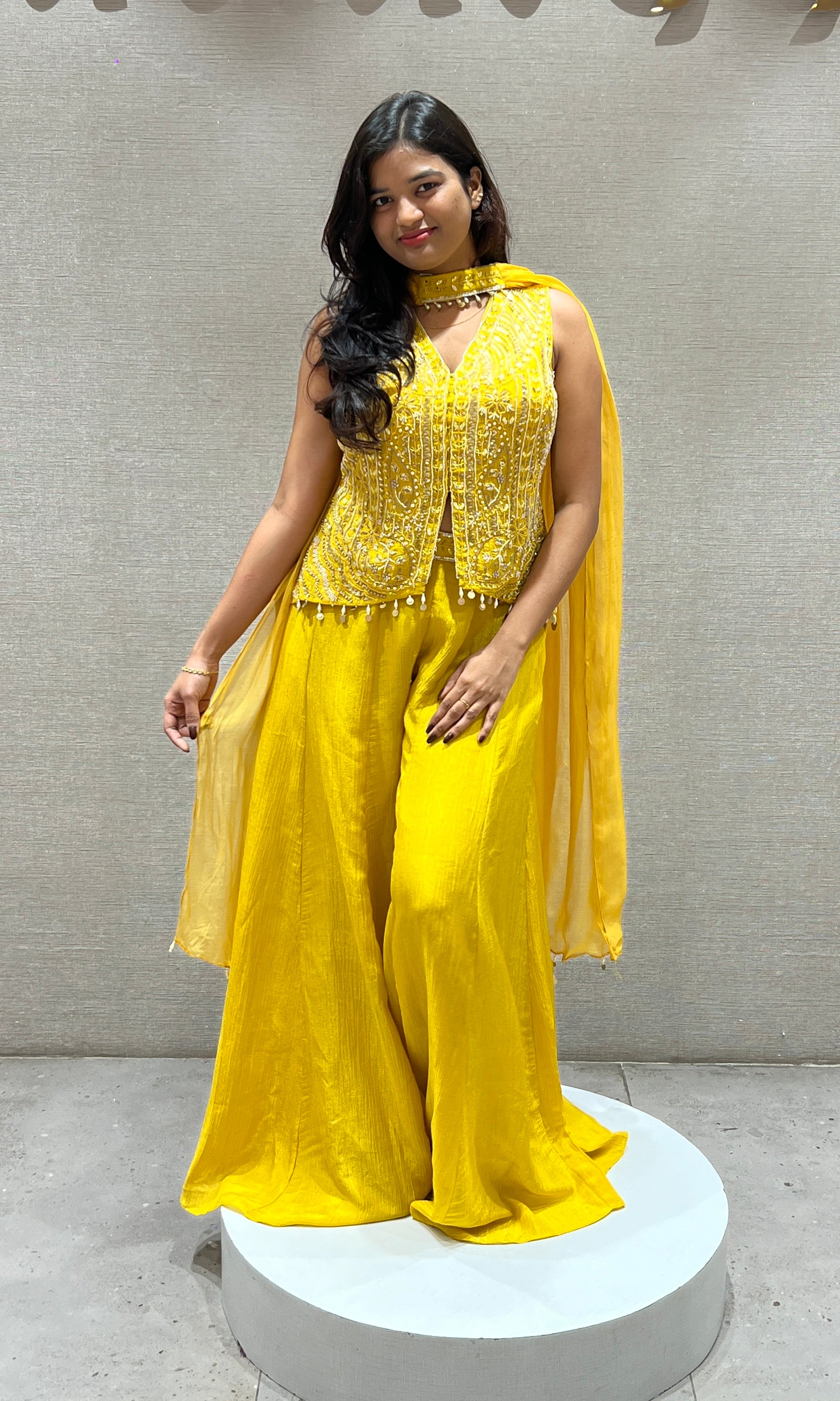 Yellow Embellished Jacket Top and Sharara