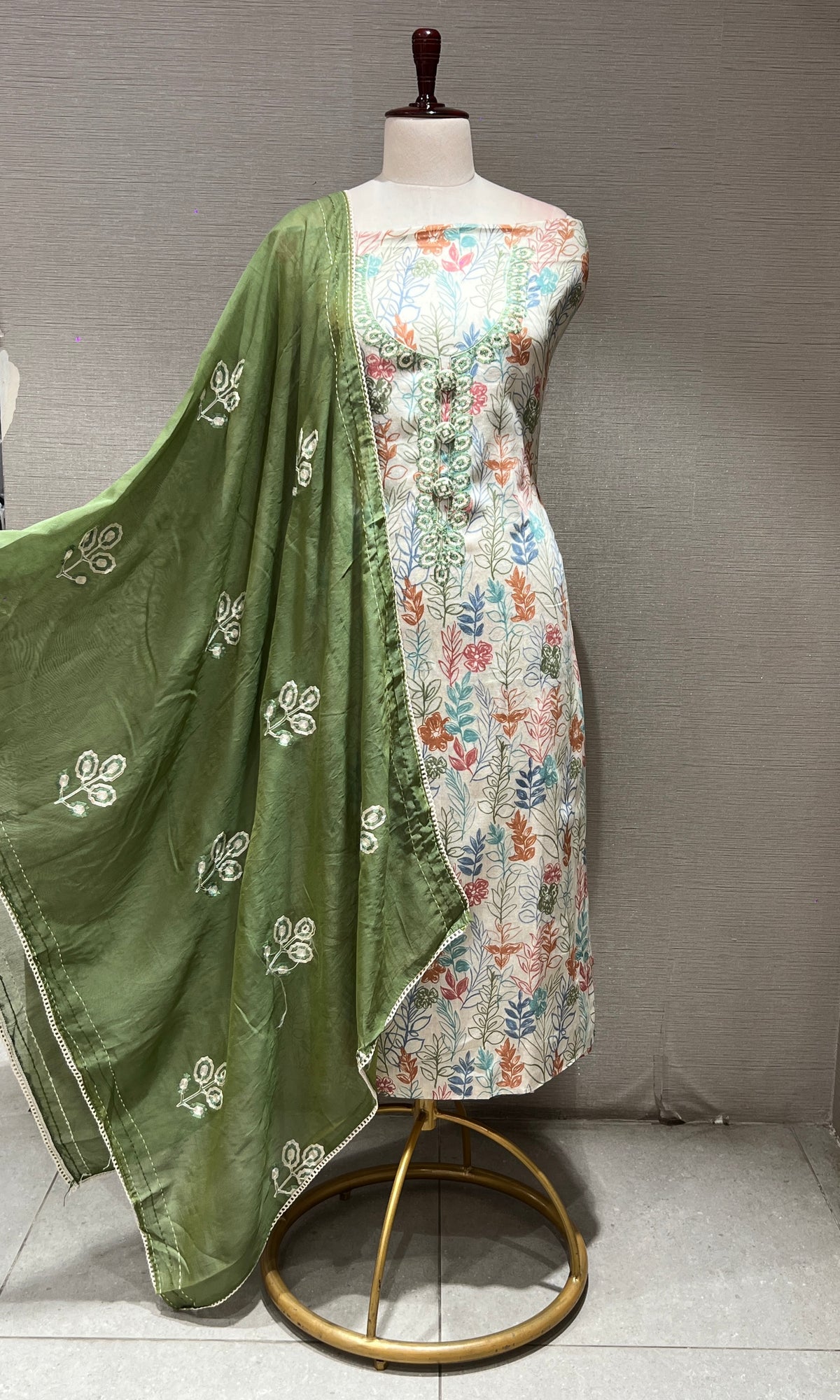 Green FLORAL Dress material