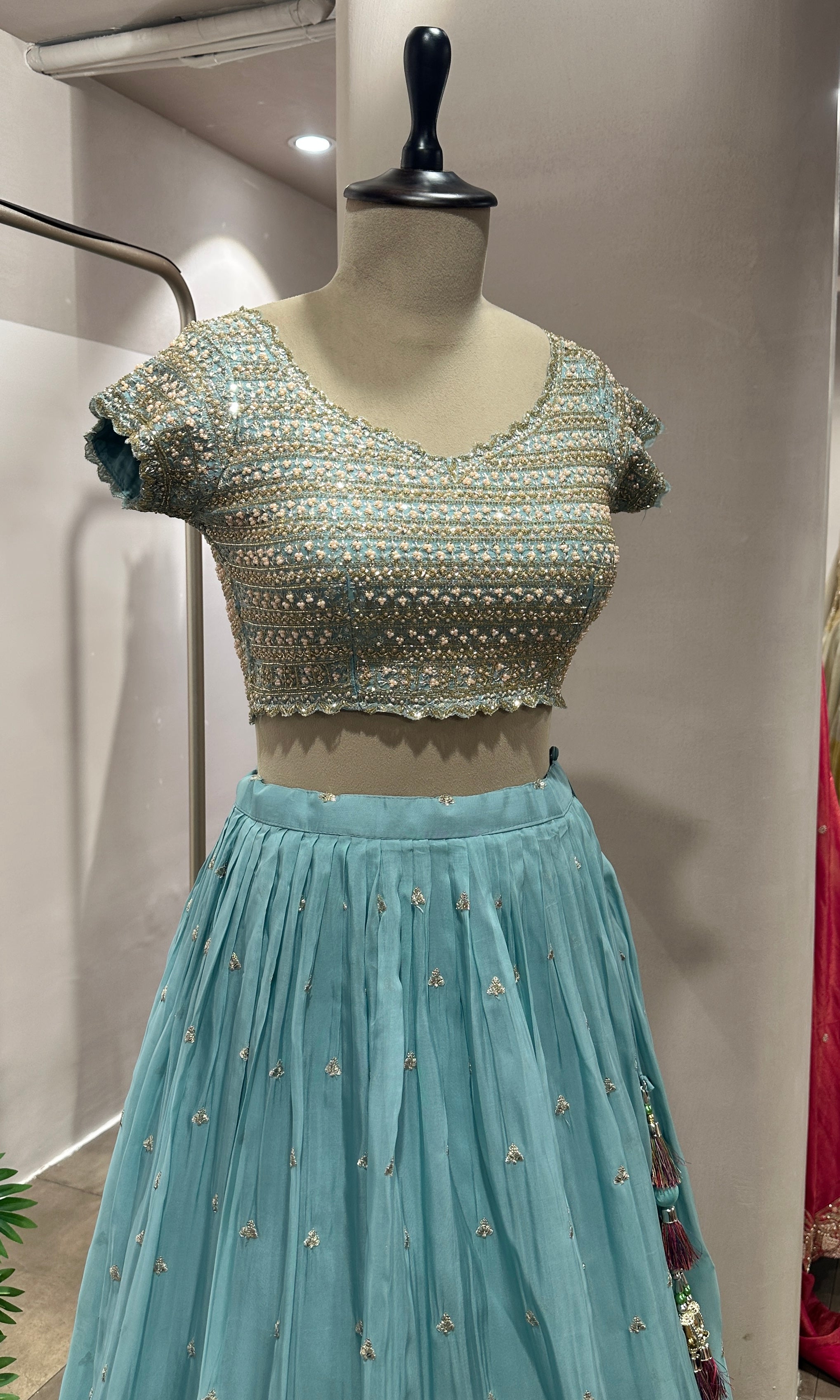 Sea blue EMBROIDERED LEHENGA WITH FLORAL DUPATTA