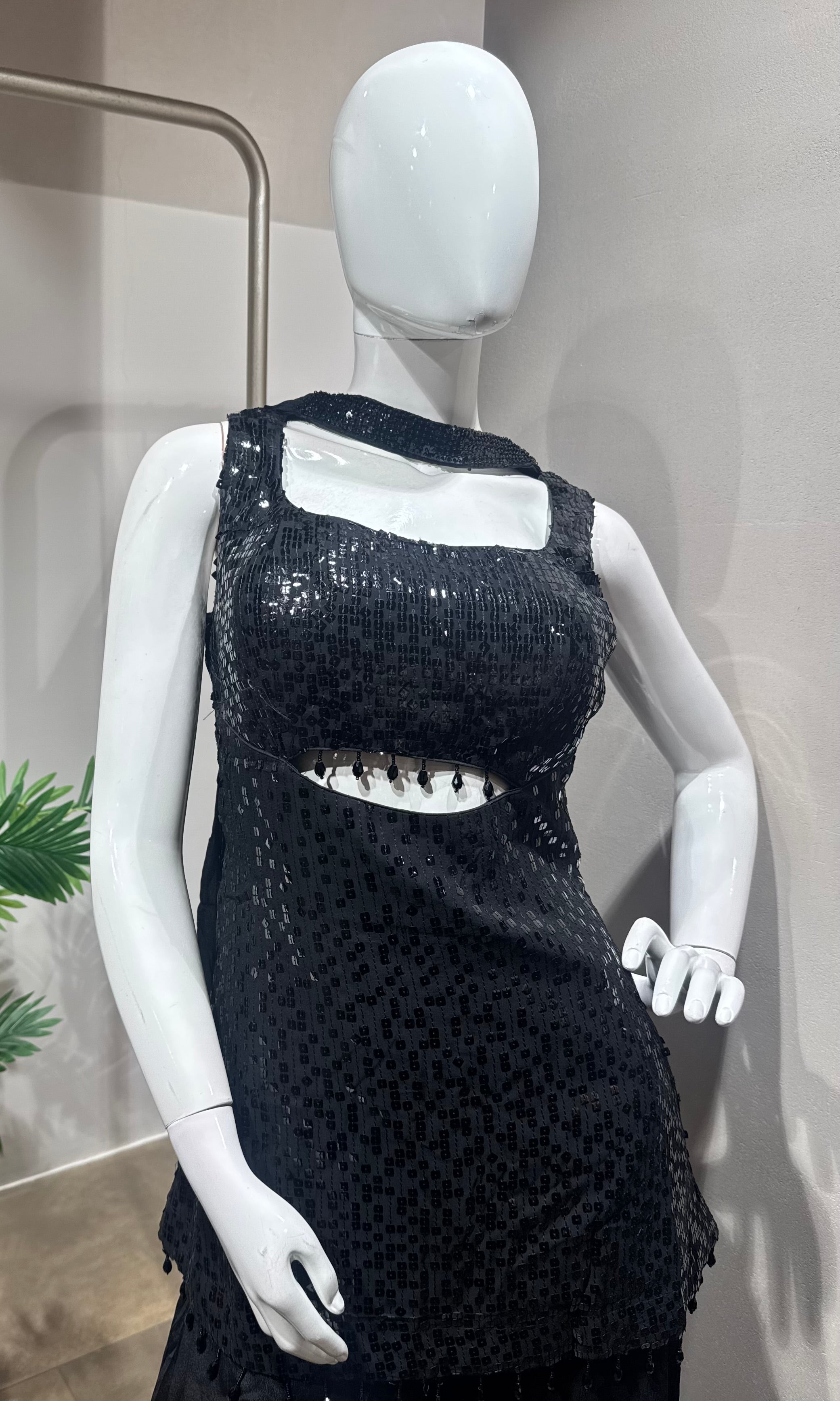 Black Sequin Embroidered Georgette Sharara Set