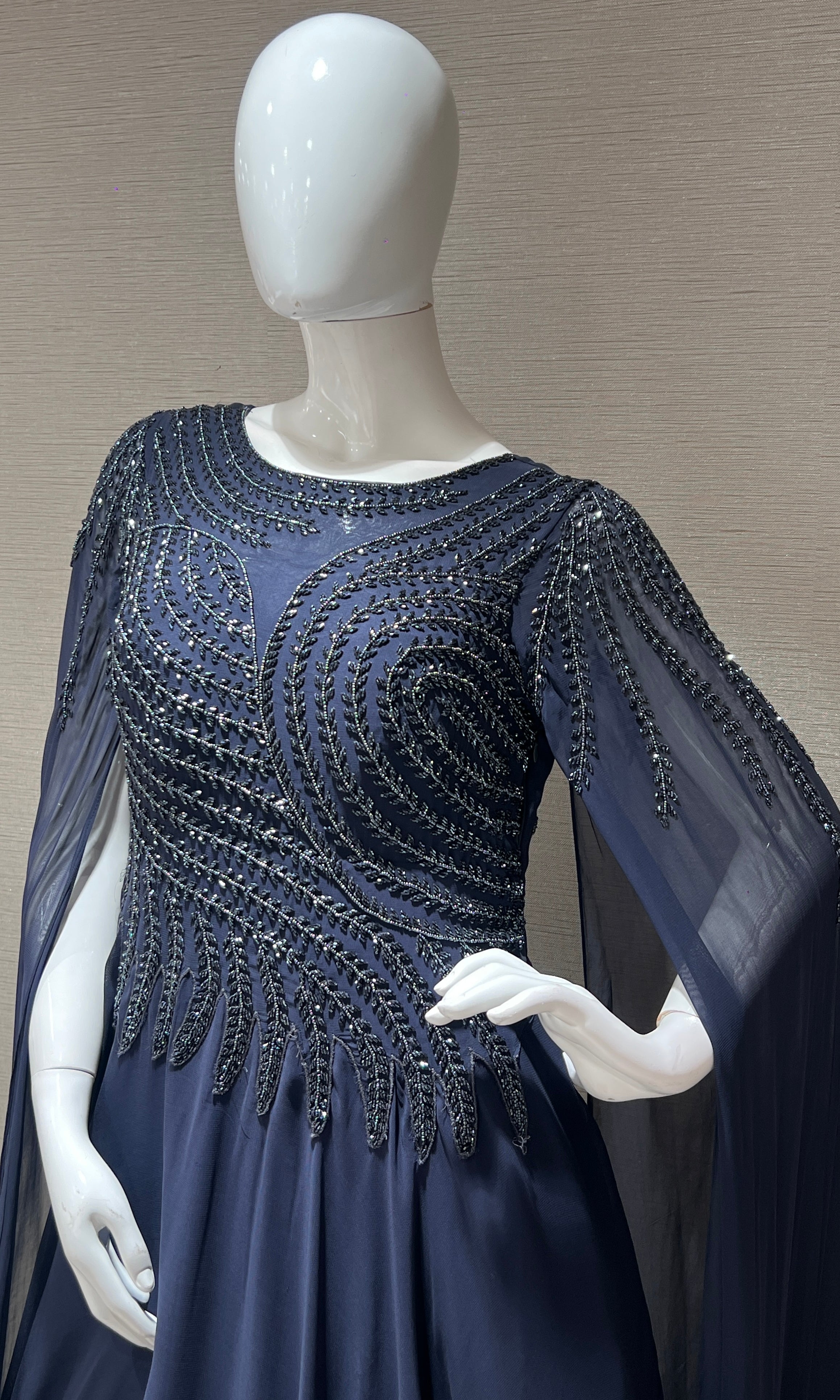 Blue long dress with butterfly sleeves