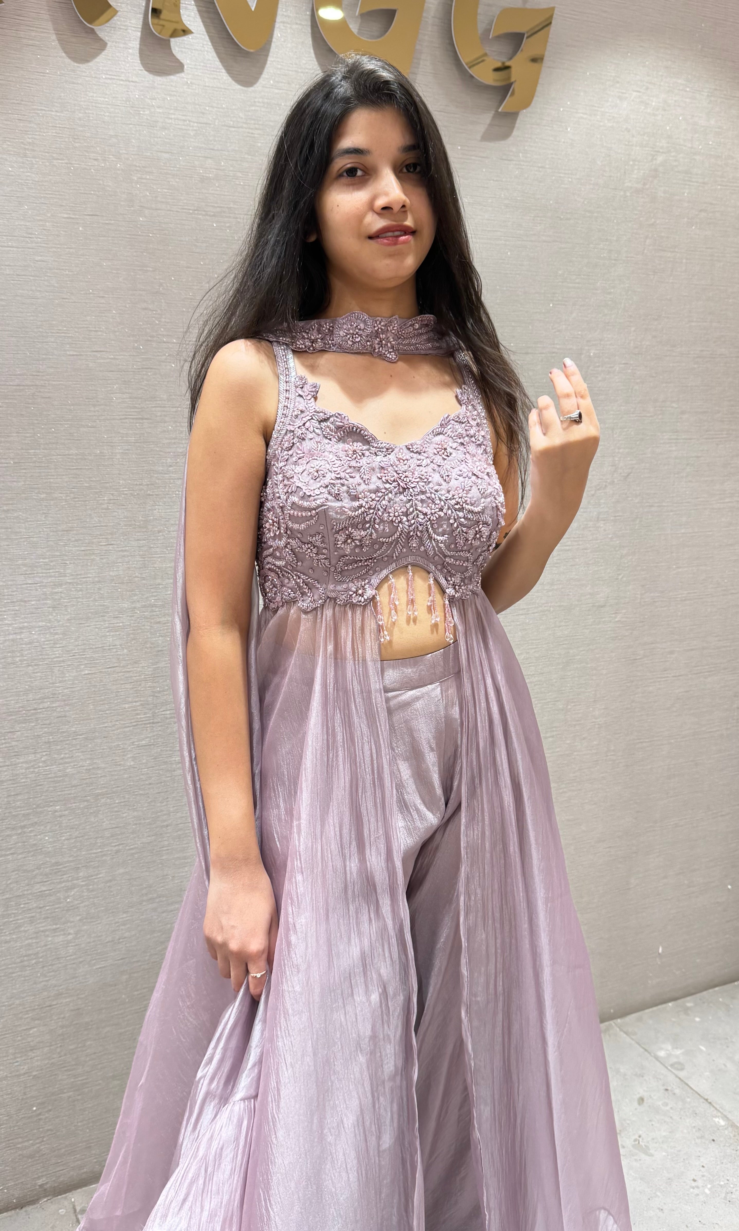 Lilac EMBROIDERED peplum Palazzo set