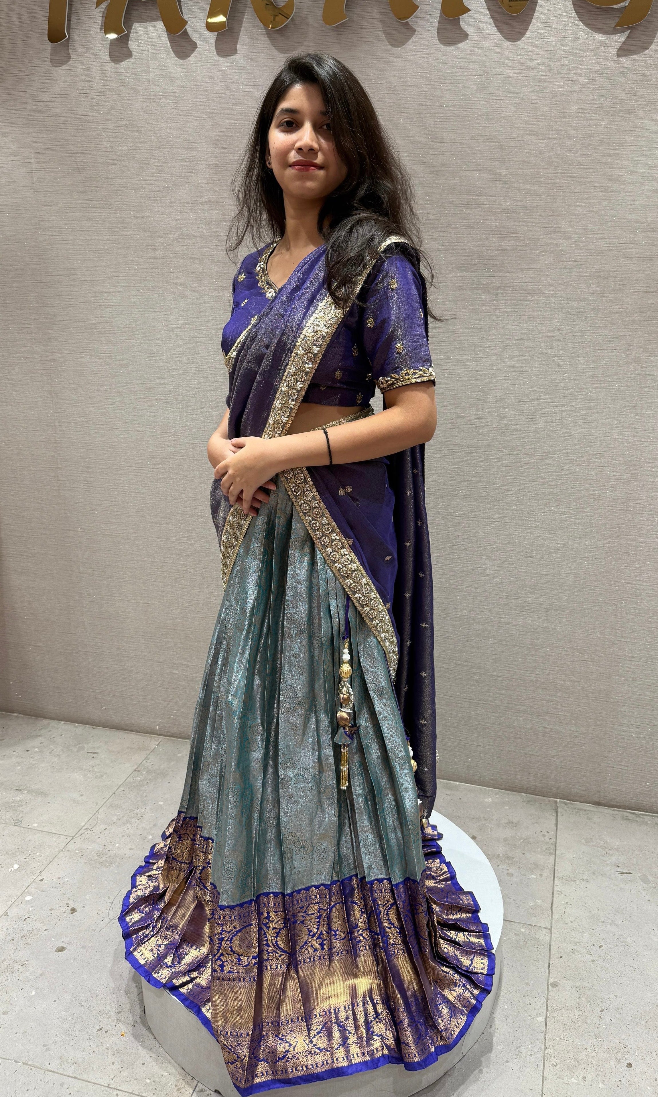 Purple pattu Lehenga