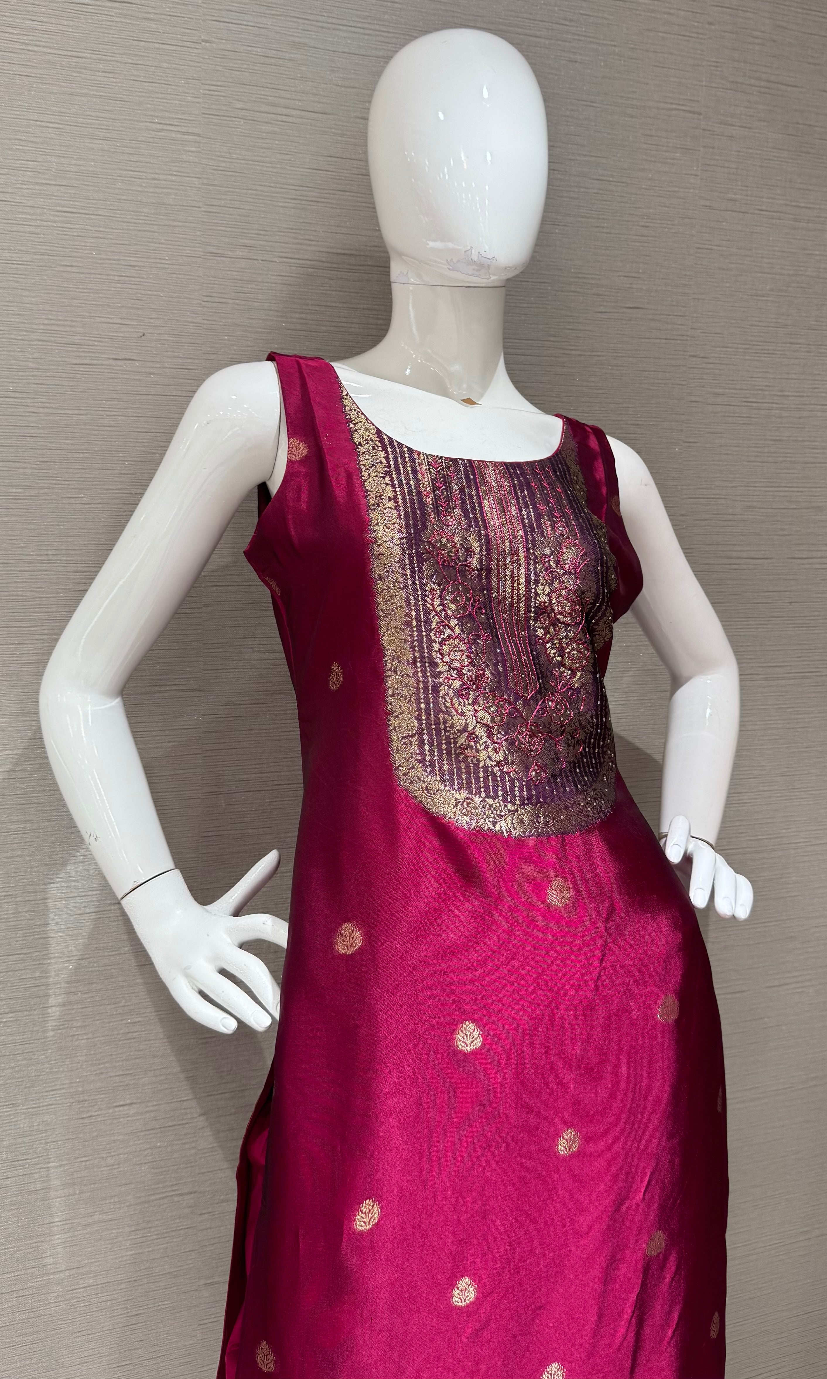 Royal Wine Fuchsia Zari Embroidered Kurta Set