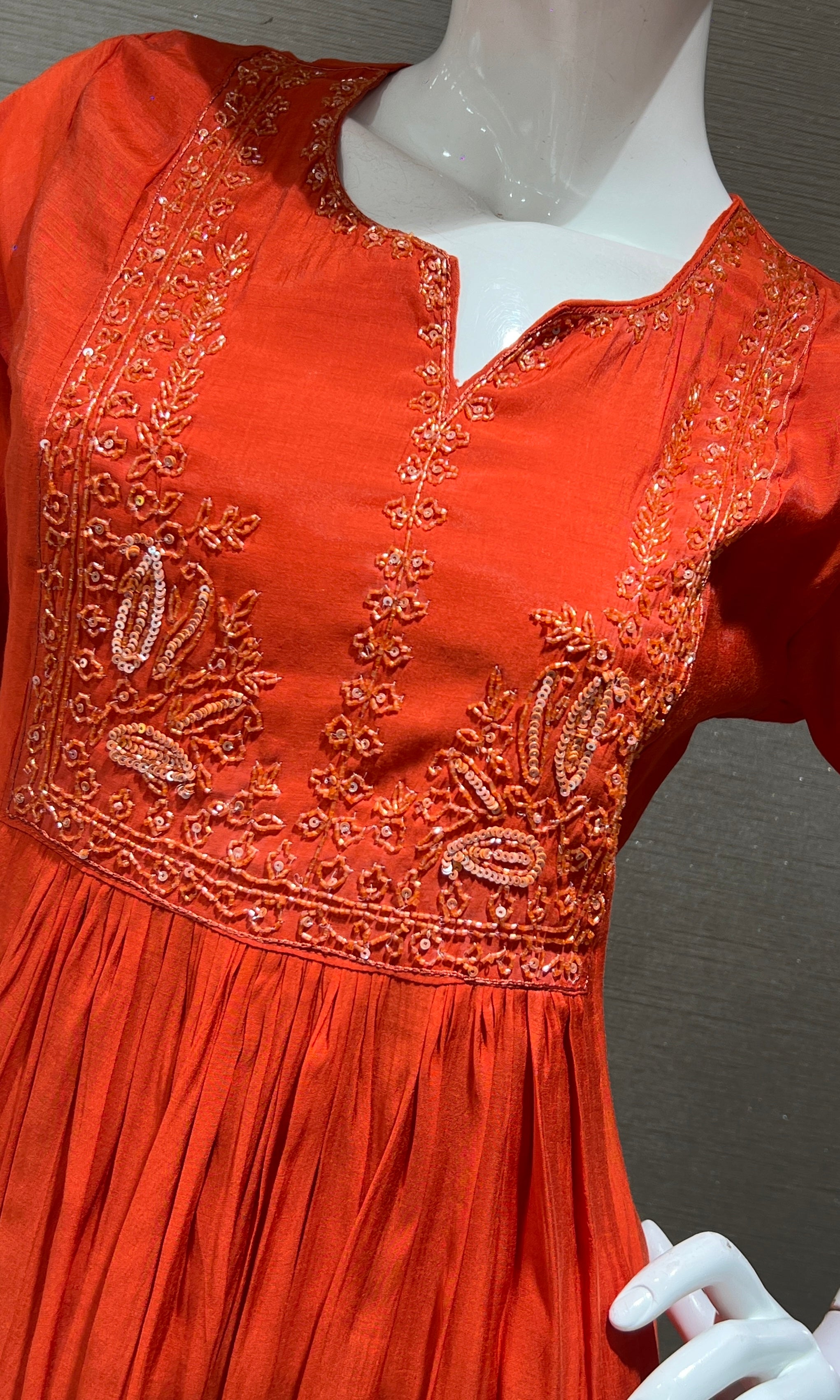 Rust MUL CHANDERI kurta set with palazzo pants