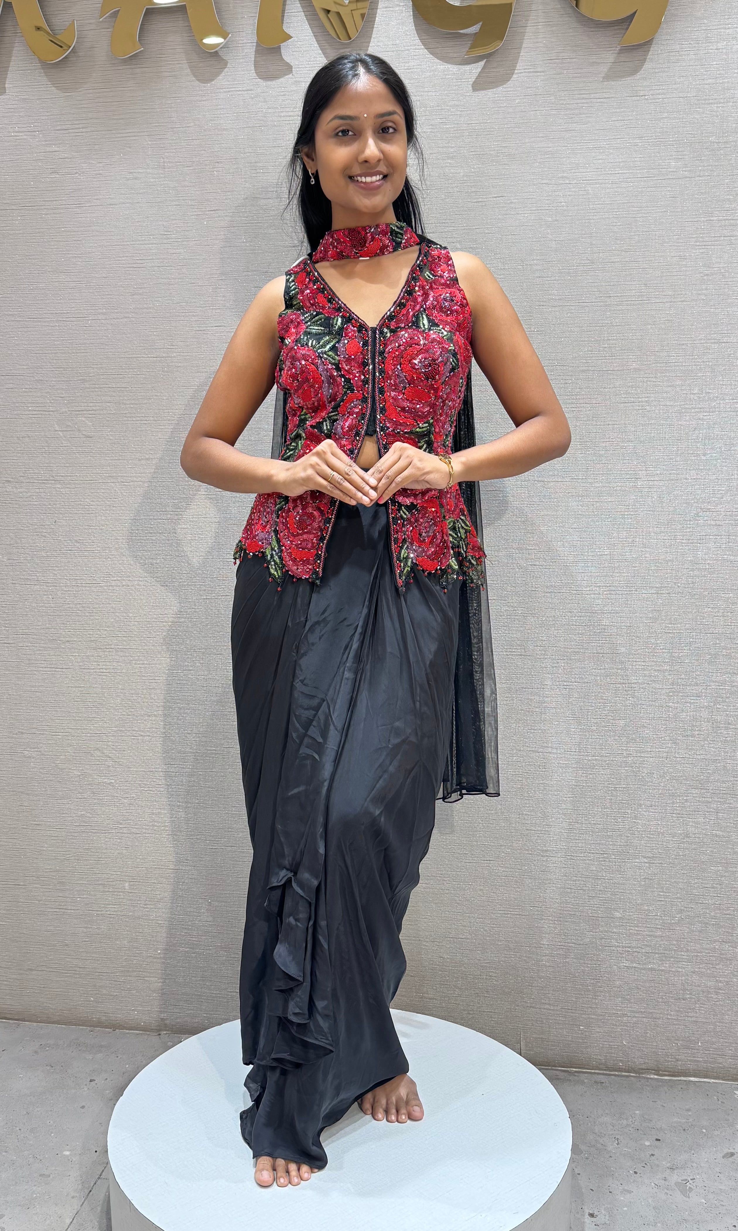 Black & Red Crimson Floral with Dhoti Pants