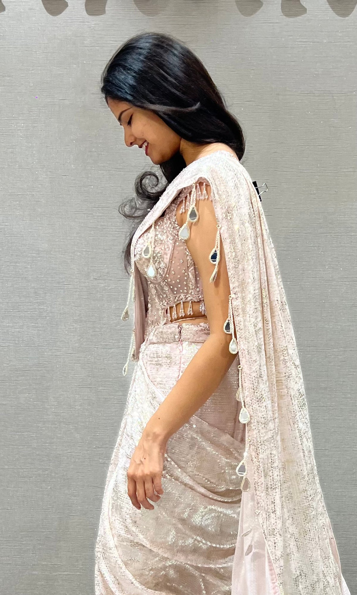 Baby Pink Floral Saree with Embellished Blouse