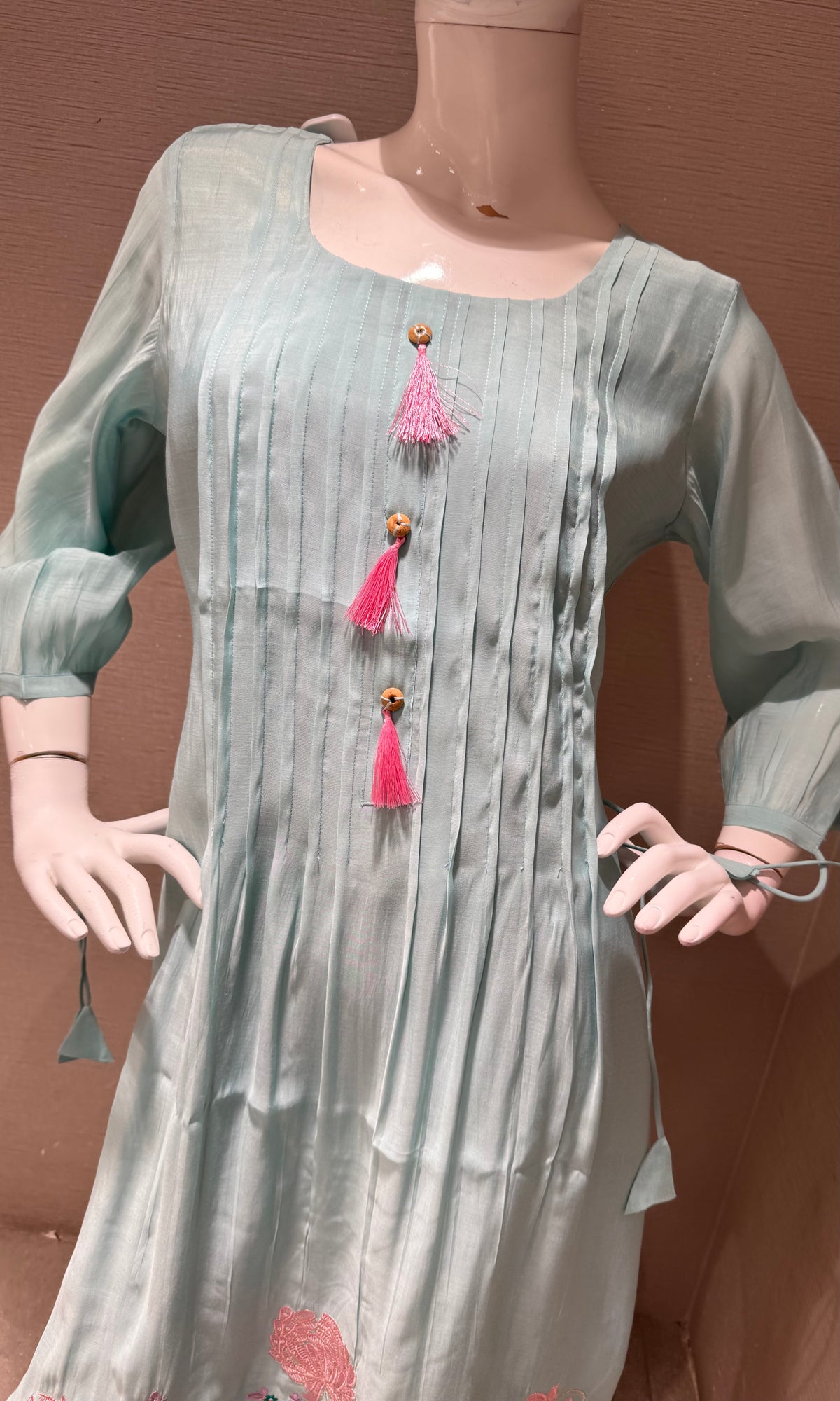 Light Blue cotton Kurti top with Pink Florals