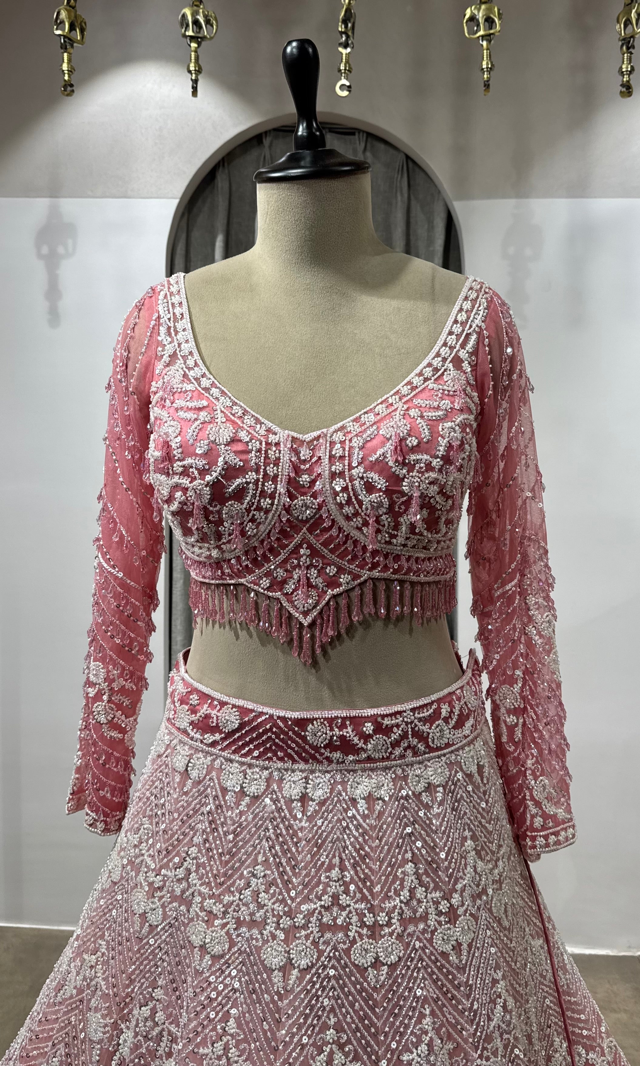 BABY Pink Sequins & Zari Net Lehenga Choli Set