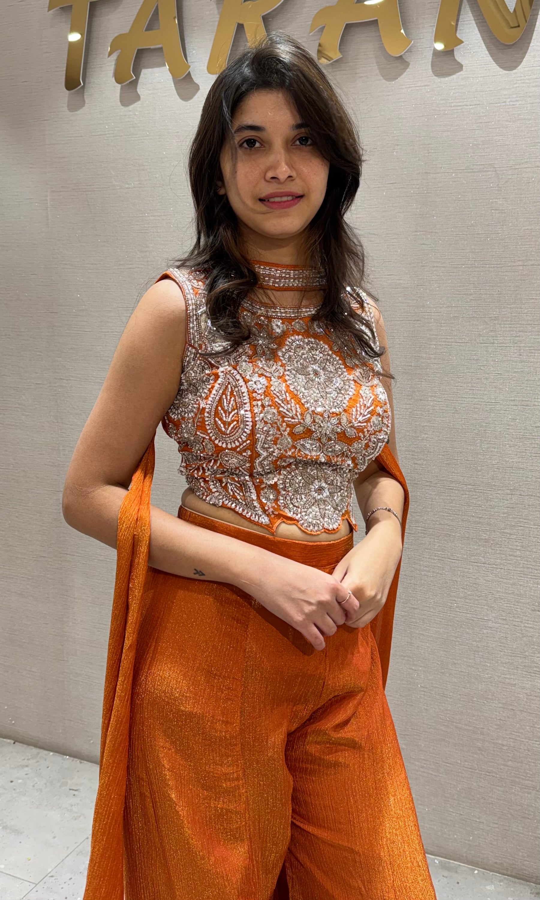 Orange Embroidered Palazzo Set