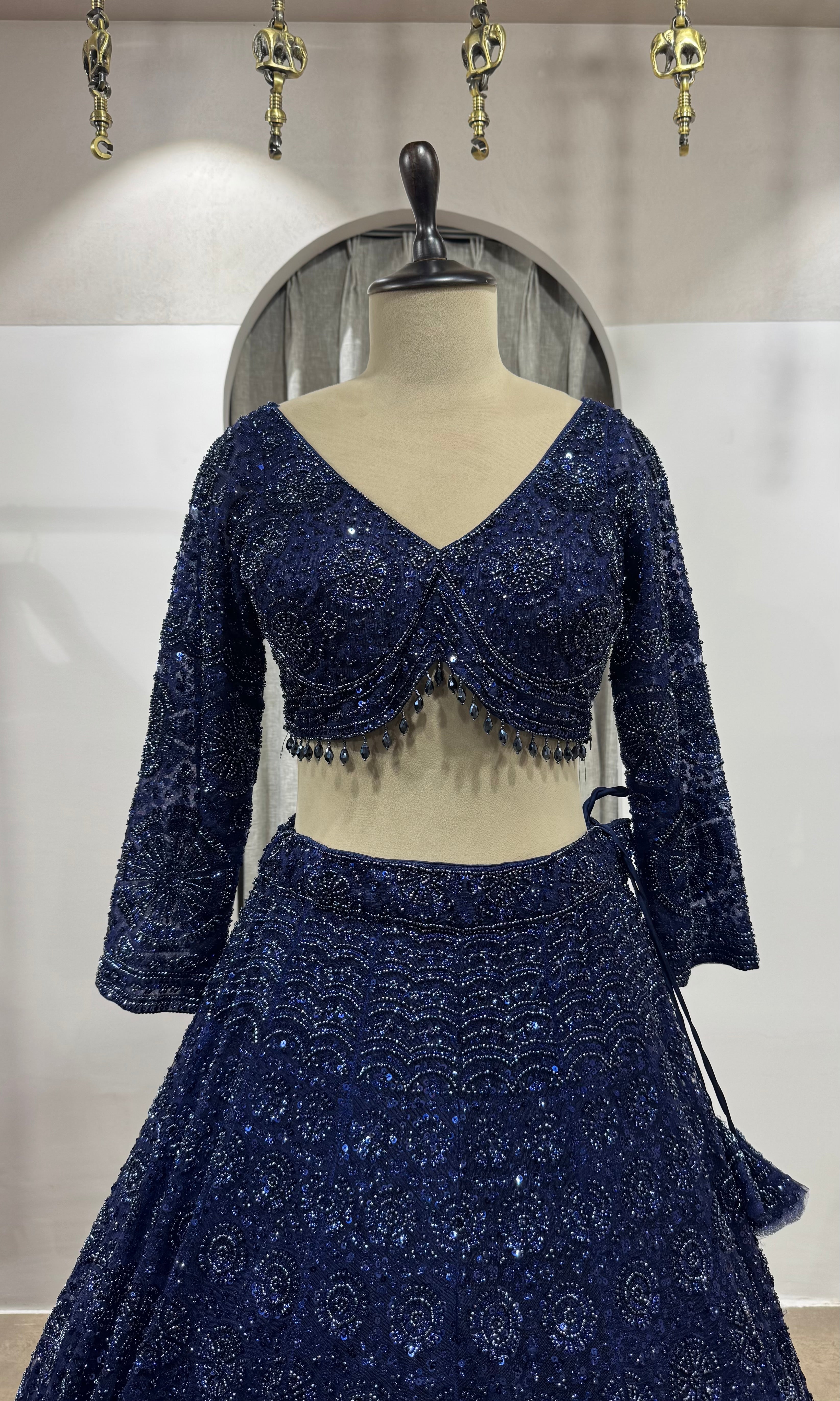 Rama blue sequin embroidered lehenga