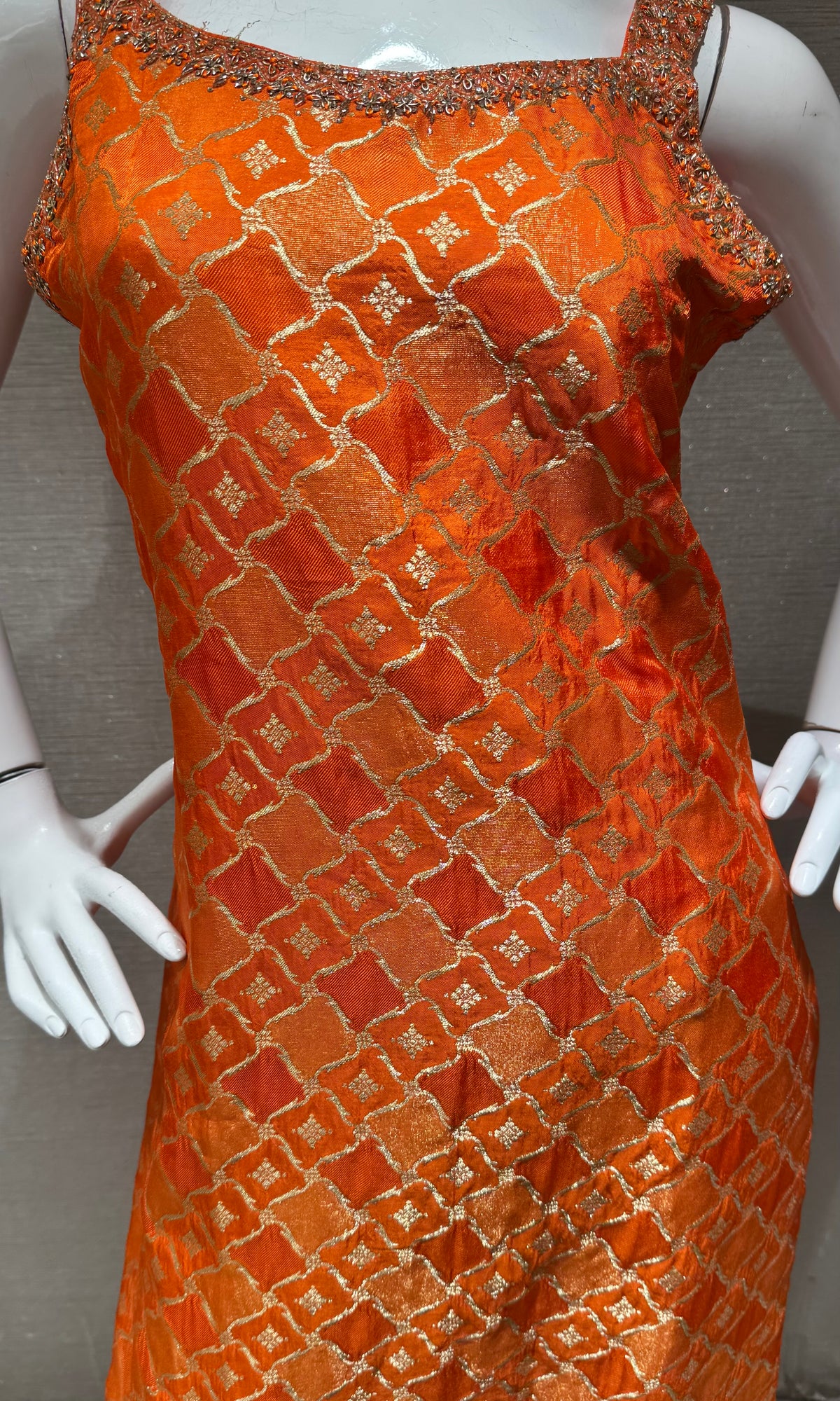 Orange Geometric banarasi Ethnic Kurta Set