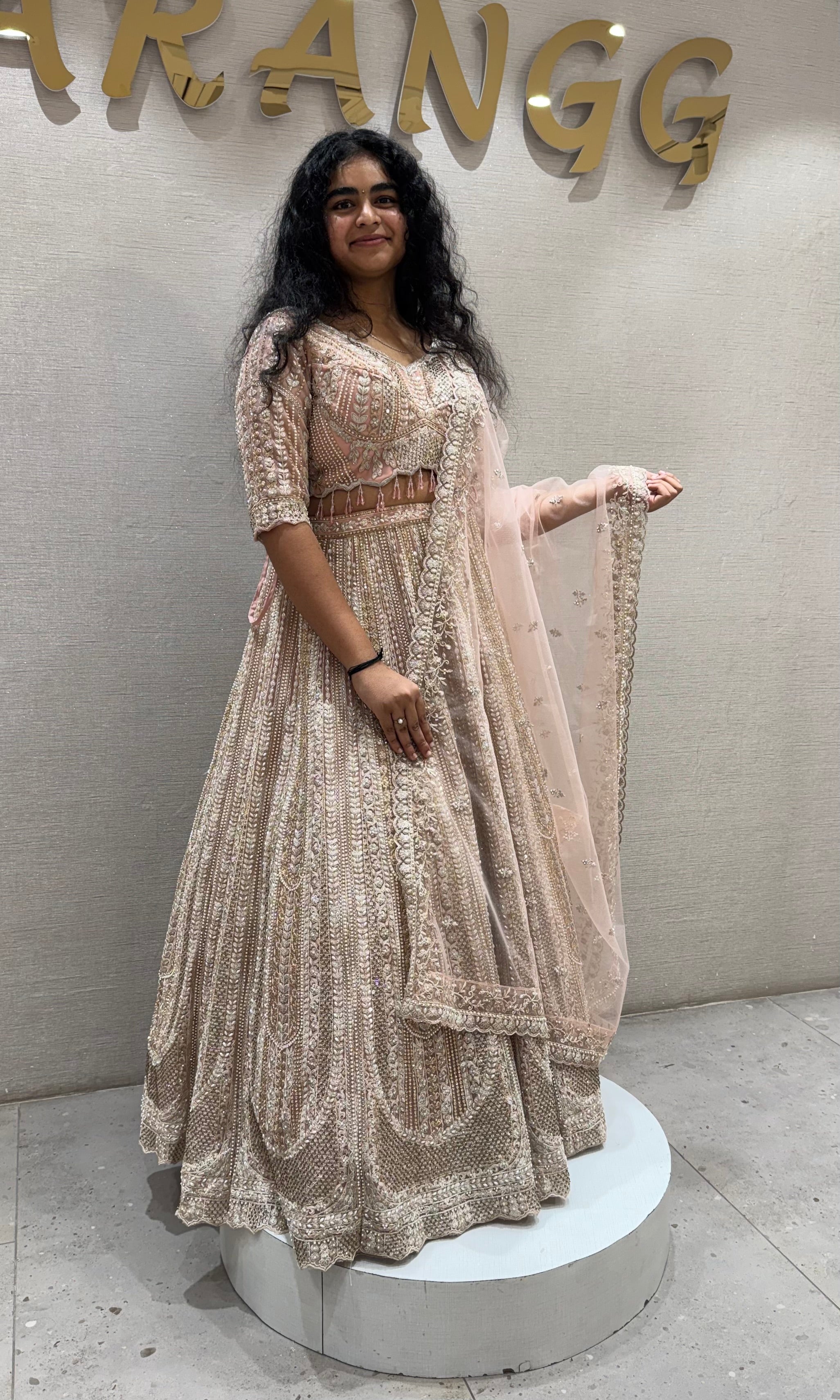 Light pink Net Floral Embroidered Lehenga