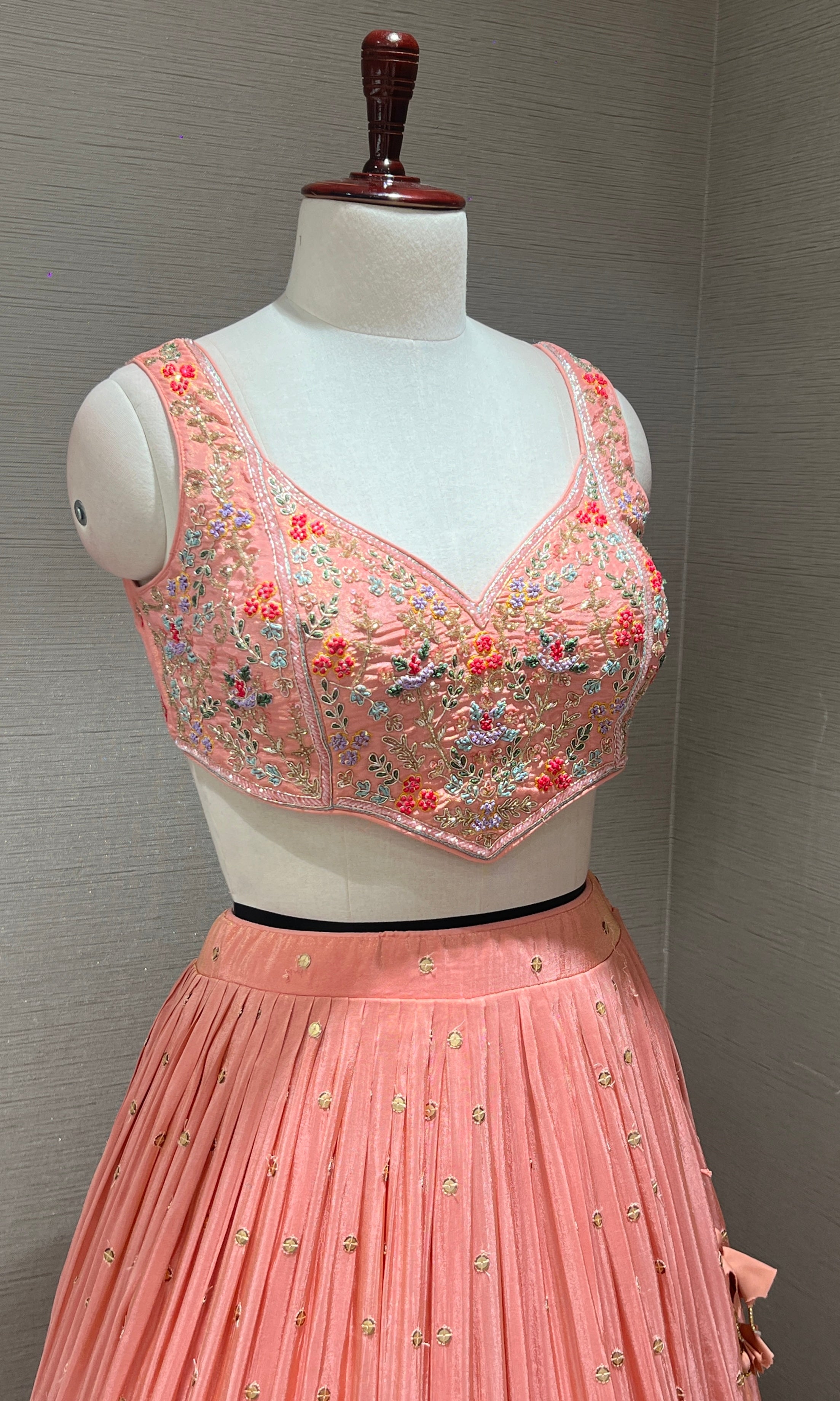 Designer Peach Floral Embroidery Lehenga
