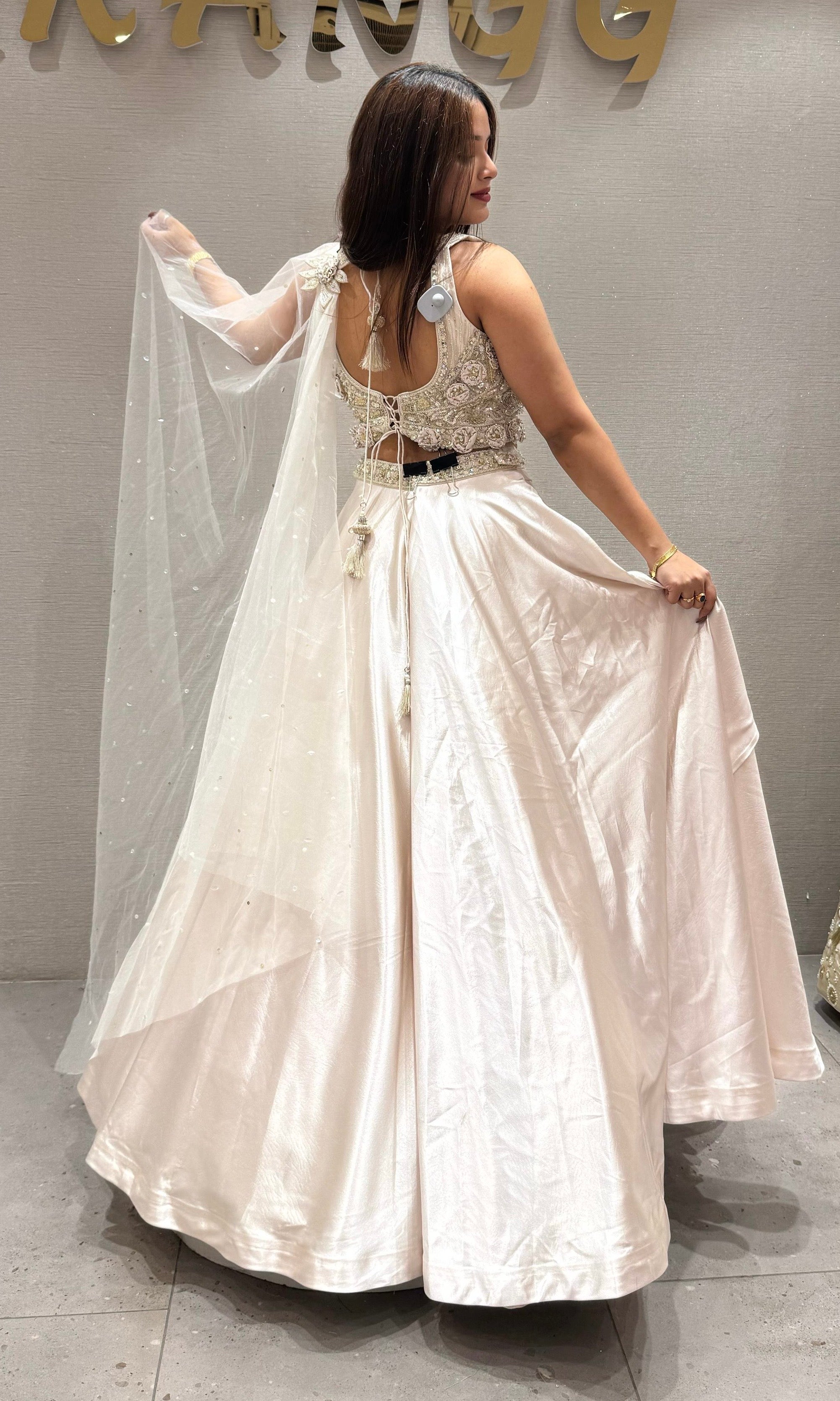 Ivory Bloom – Satin Sculpted Lehenga