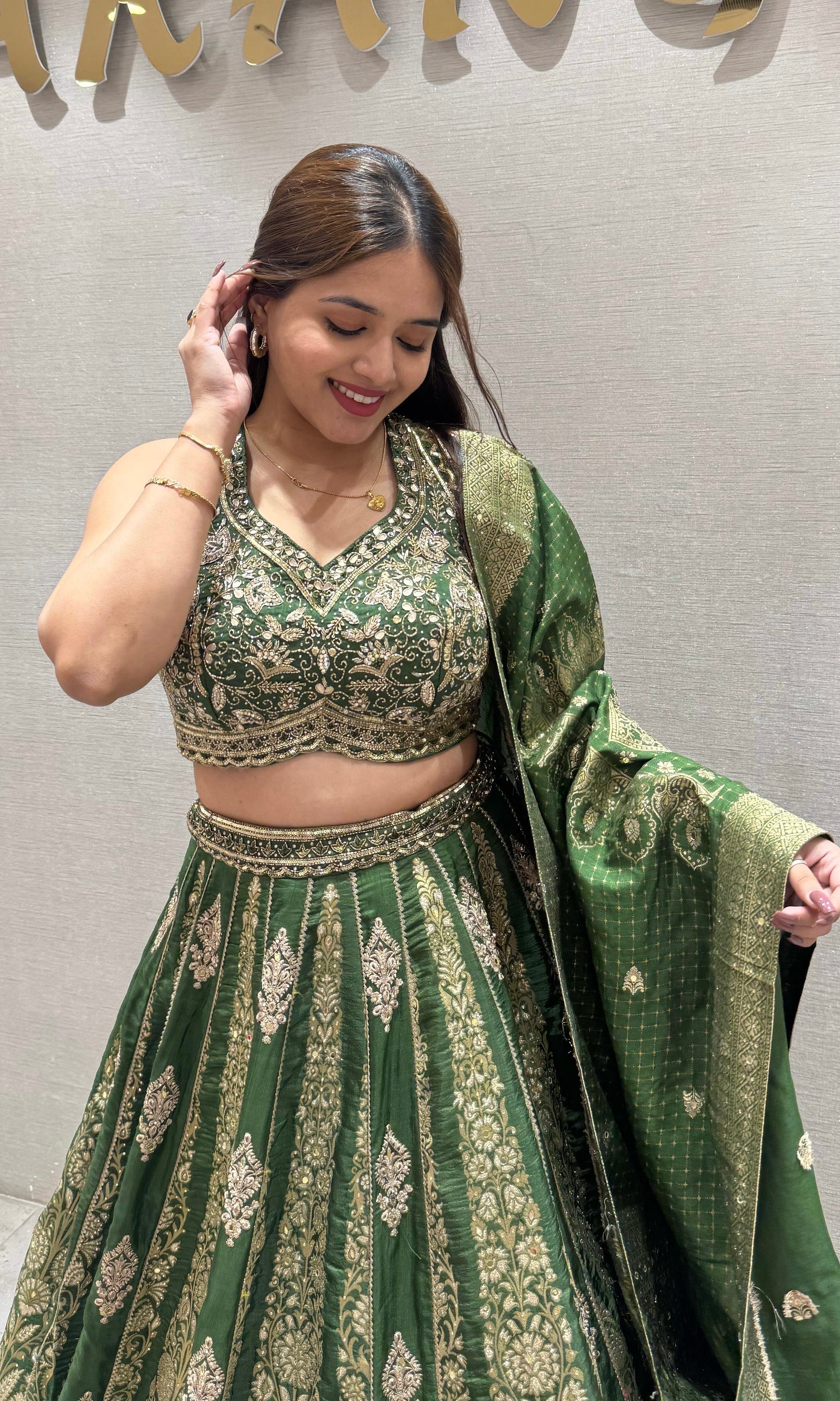 Green croptop with lehenga