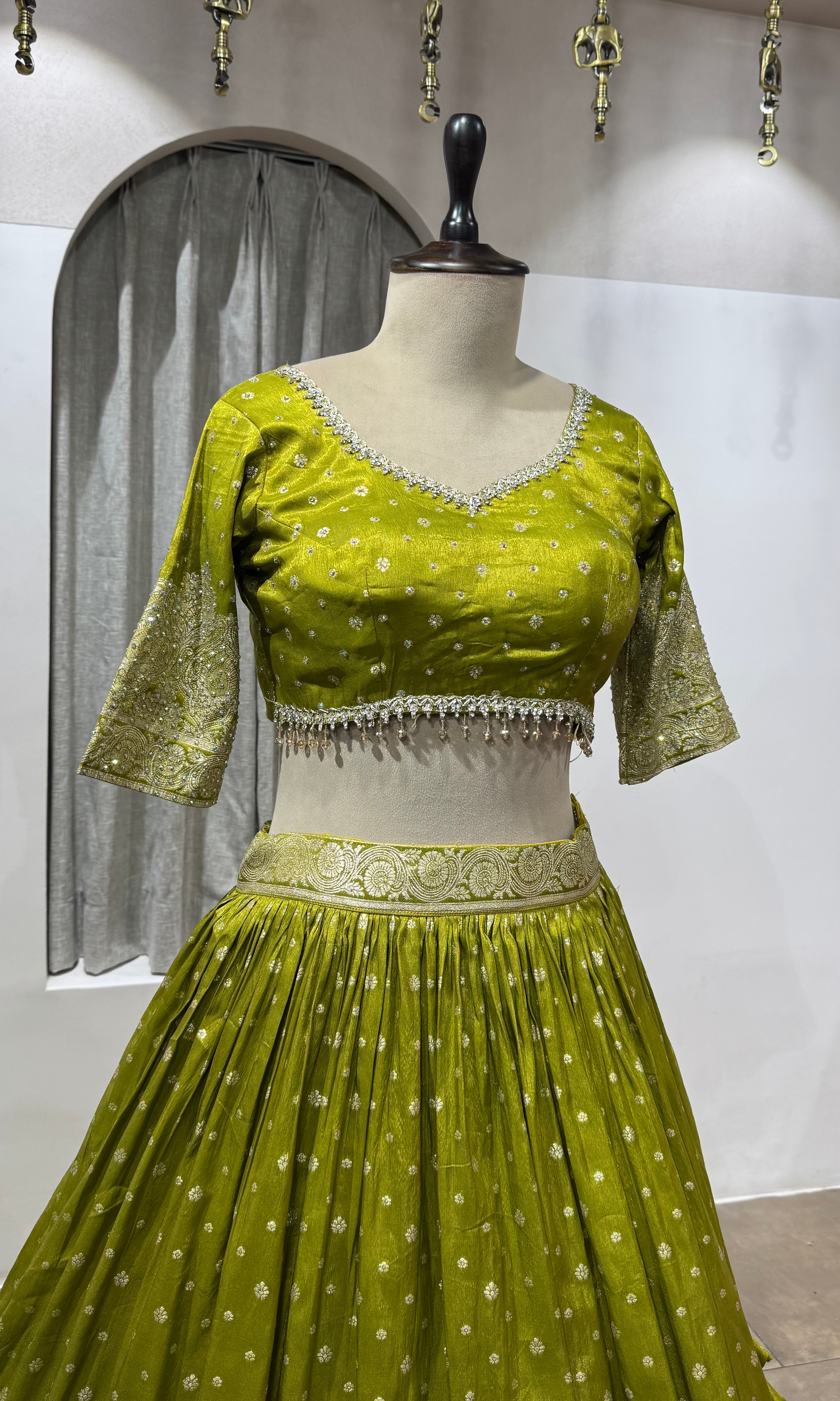 Mehendi Green Banarasi Silk Lehenga