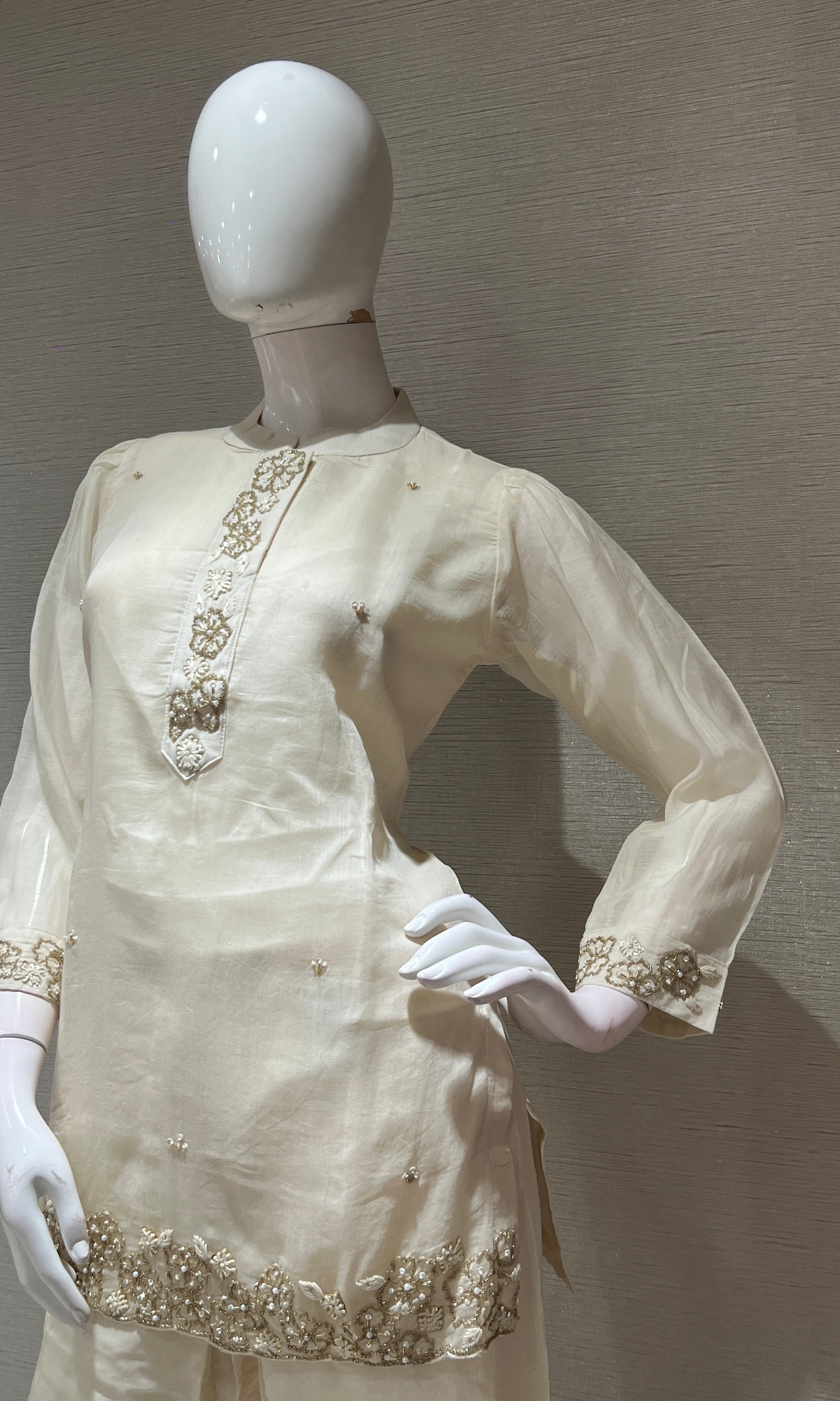 Cream FLORAL EMBROIDERED PALAZZO SET