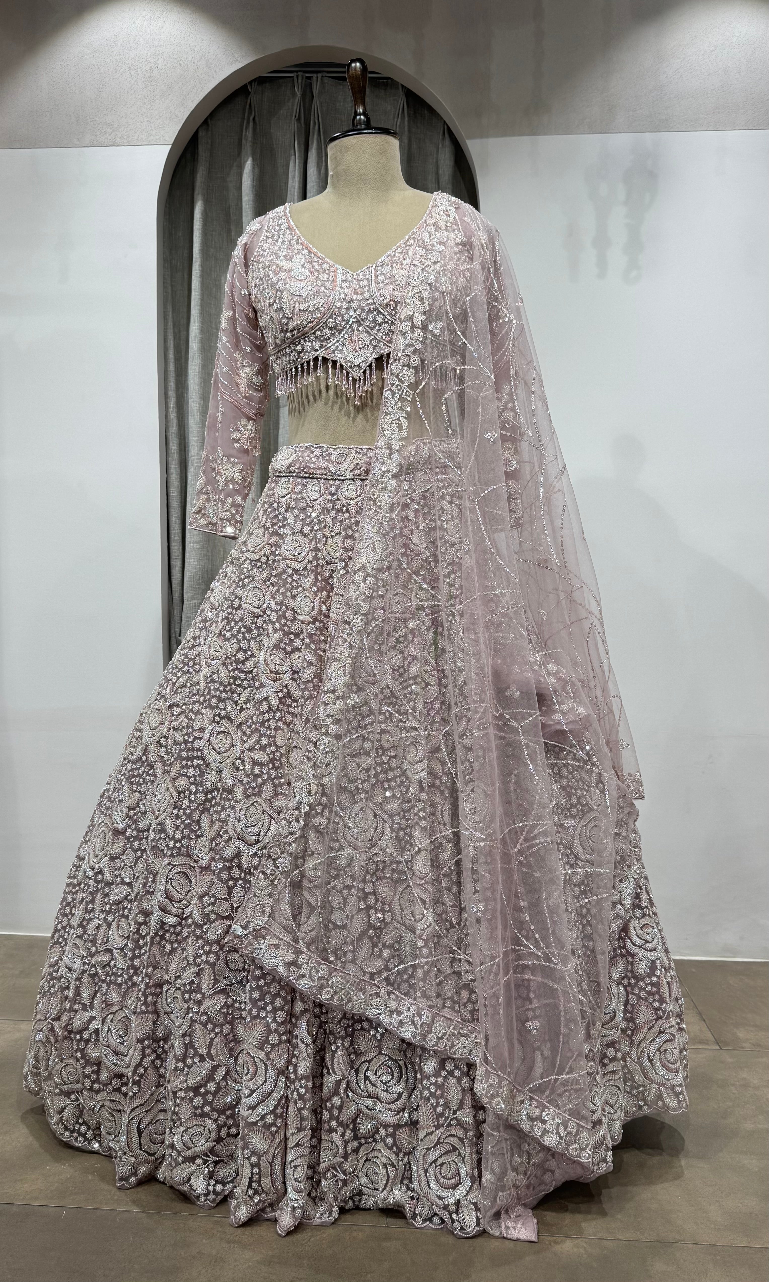 ROSE PINK Crystal Cascade Pastel Lehenga
