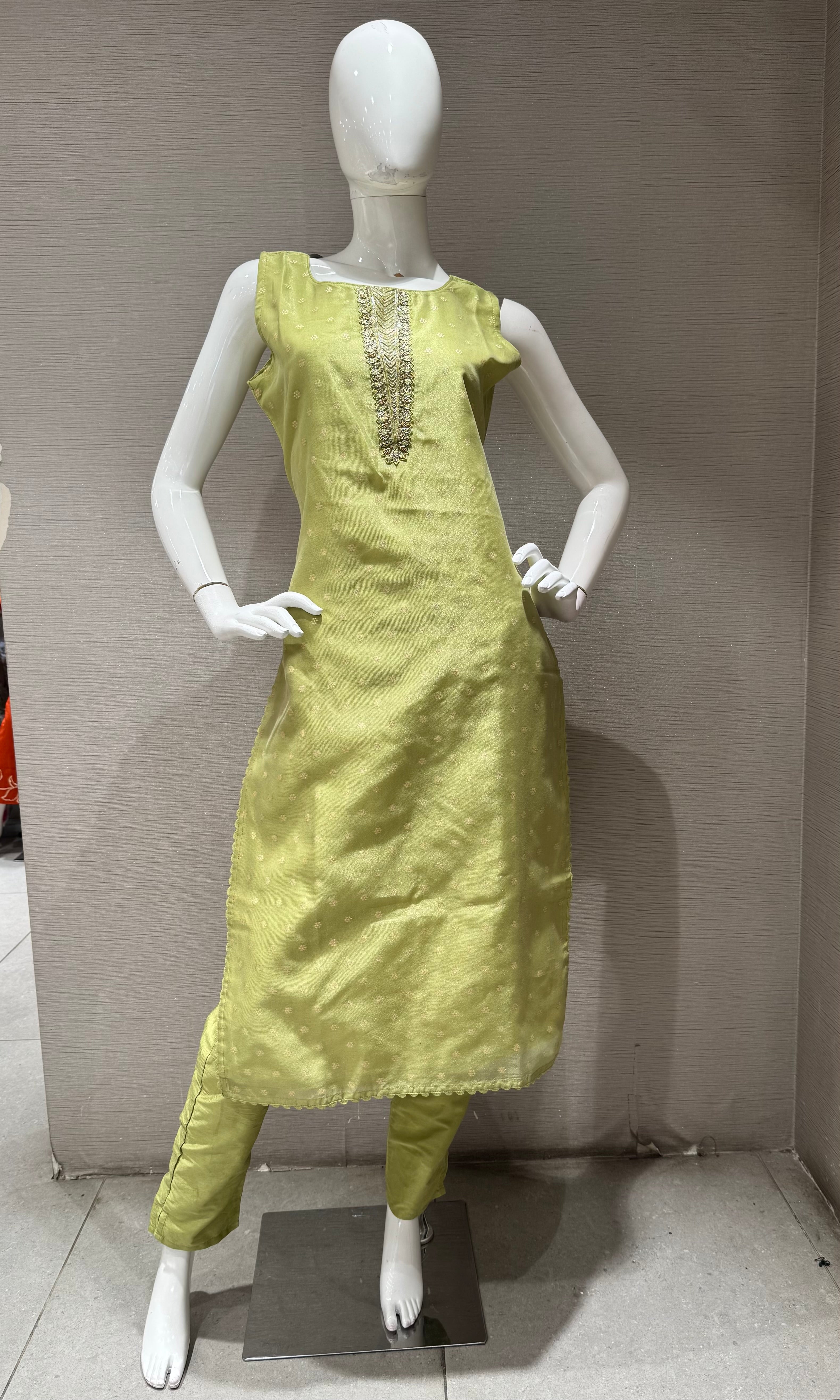 Pista Green Silk Kurta Set with Gold Brocade Dupatta
