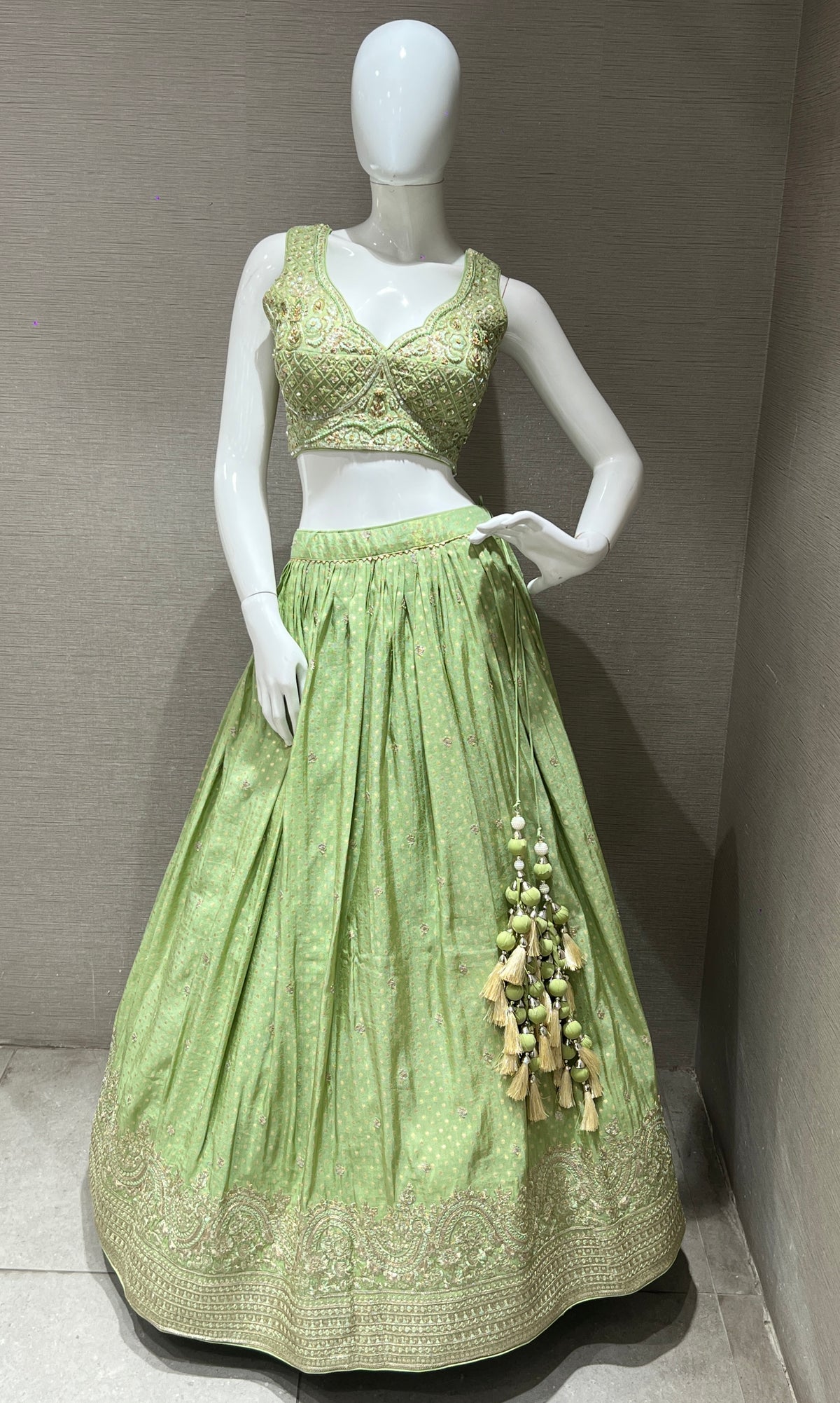 Parrot green embroidered lehenga